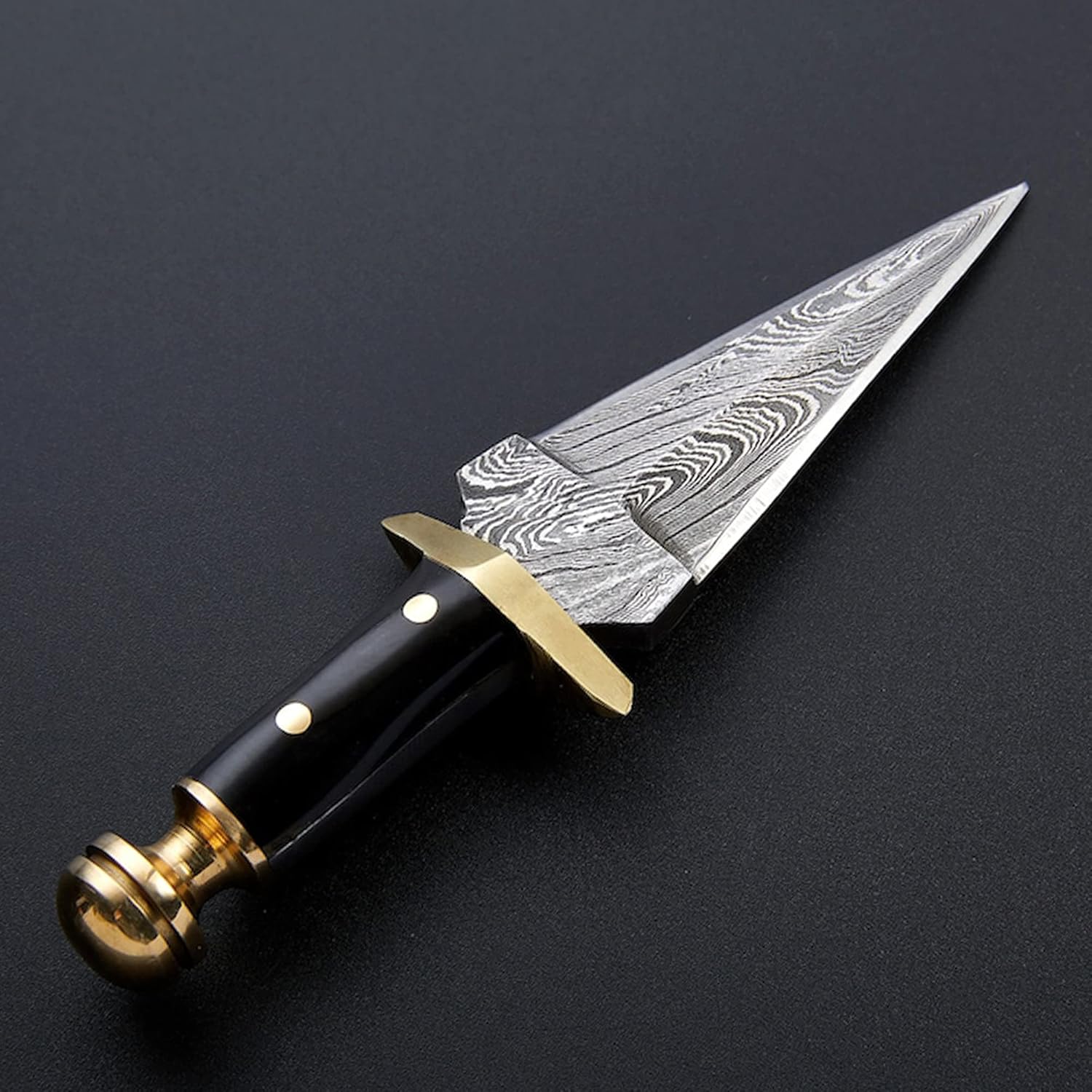 DK-009 FS Crafts 8.00" Custom Handmade Damascus Steel Hunting Dagger Knife Resin Handle With Leather Sheath Hunting Knife Fishing Camping Fixed Blade Knife (Black Handle)