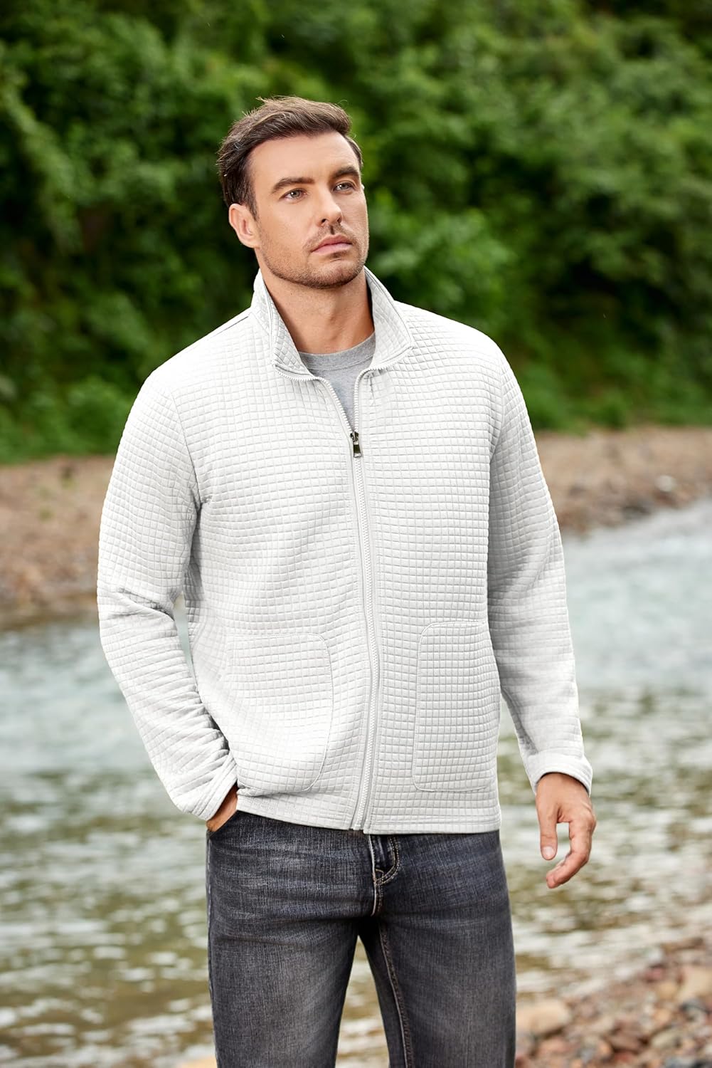 COOFANDY Men's Lightweight Varsity Jacket Casual Bomber Jackets Waffle Zip Up Sweatshirts with Pocket - Image 8