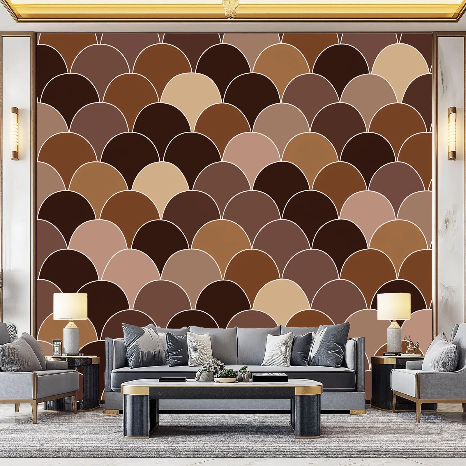 Fotomurales Retro simple geométrico Papel Tapiz Moderno 250 x 175 cm Papel pintado tejido no tejido coración Pared corativos Sala Living Oficina Dormitorio Marrón Beige