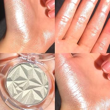 Highlighter Powder Makeup Palette, Face Highlighter Palette, Long Lasting Lightweight Shimmer Colors for Highlighting and Contouring, Diamond Shine Highlighter (Golden)