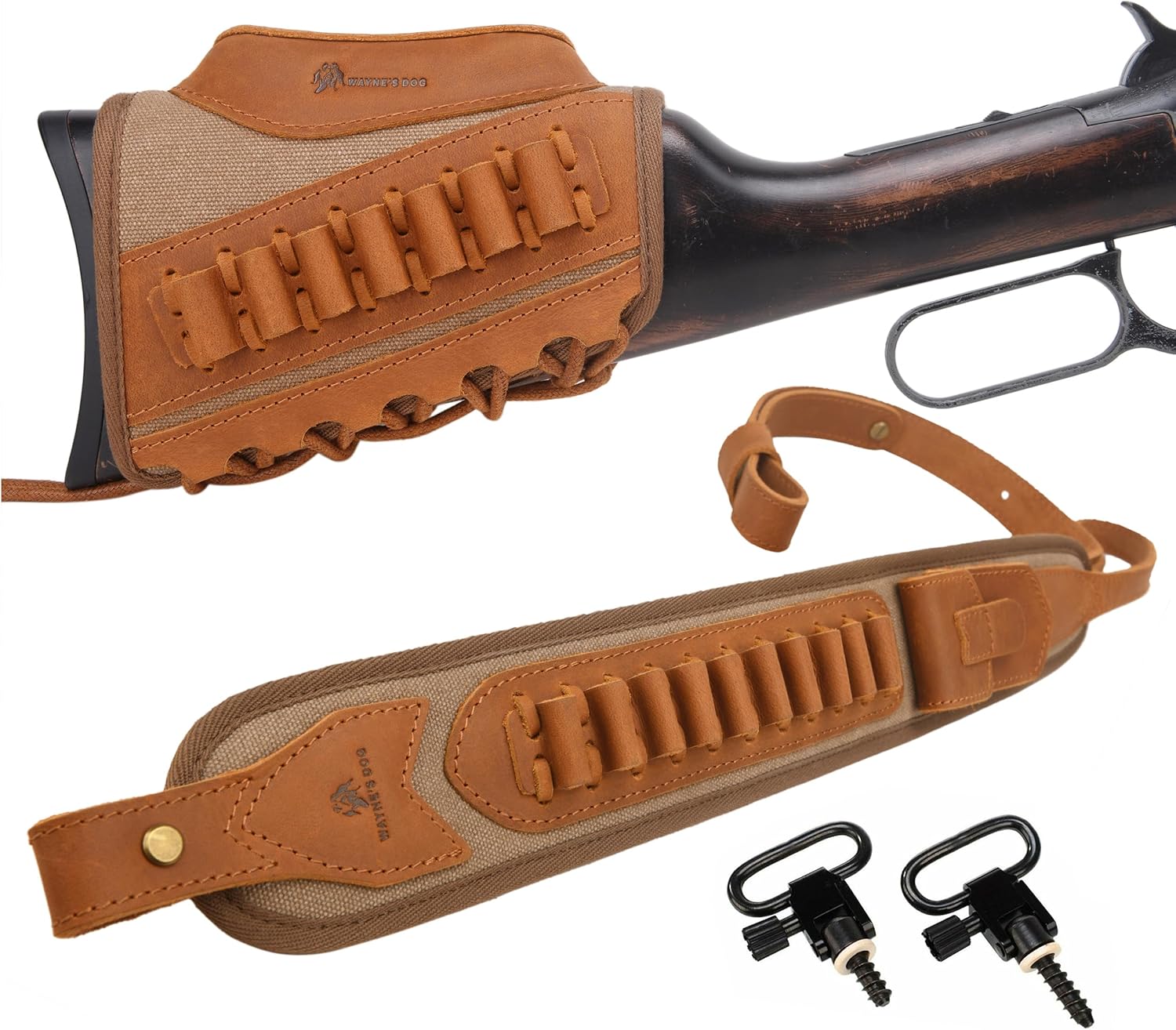 WAYNE'S DOG Cheek Rest pad with Sling, Gun Shell Holder with Shoulder Strap for .308 .45-70 .44mag, .30-30 .357