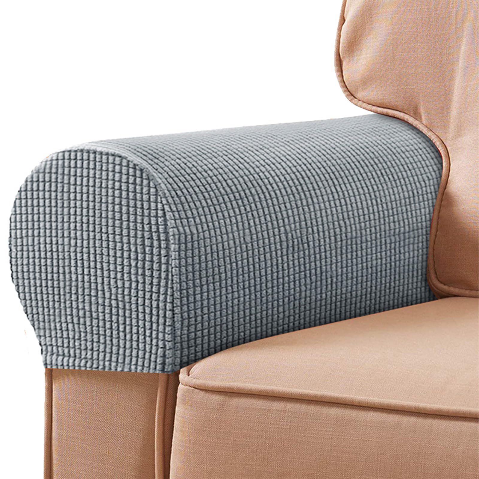 FUAAOLIY Stretch Armrest Covers for Chairs and Sofas Couch Arm Covers for Sofa Spandex Armrest Covers Anti-Slip Furniture Protector Washable Armchair Slipcovers for Recliner Set of 2 (Light Gray)