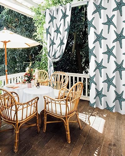 Miniatura 5 de Turquoise Starfish Outdoor Curtains for Patio Waterproof Drapery,Grommet Window Curtain Living Room,Bedroom,Doorway,Kitchen,Cafe,Porch,Cabana Drapes