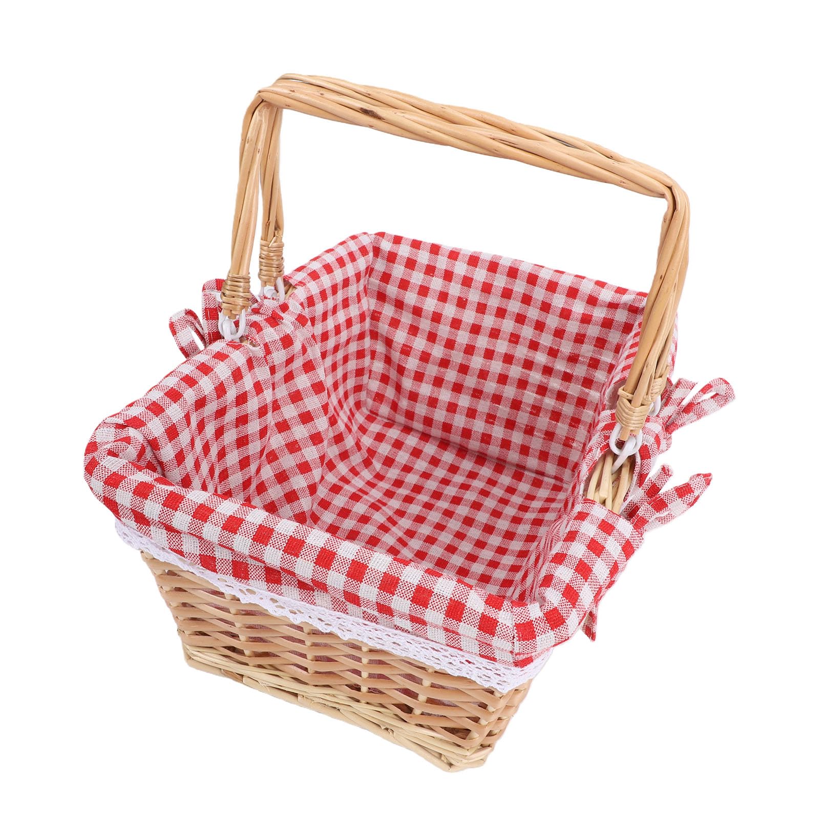 Tosuny Wiklinowy Kosz Piknikowy z odpinaną wkładką, Tkany Kosz w Stylu Vintage na Piknik na świeżym Powietrzu, Prostokątny z Podwójnymi Uchwytami do Pieszych Wędrówek Po Kempingu (Czerwona siatka)