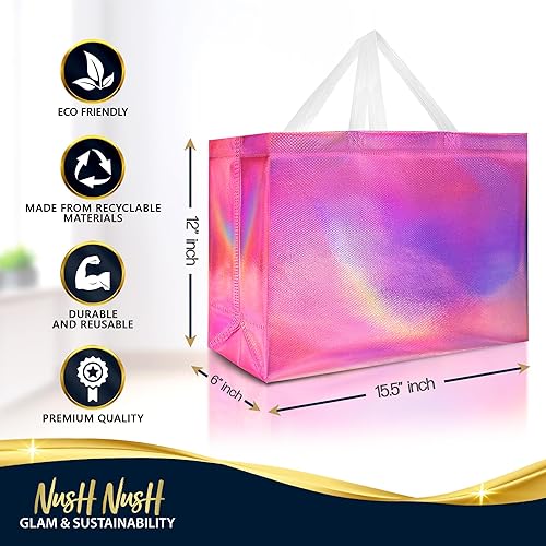 Miniatura 42 de Nush Nush Bolsas de regalo doradas extragrandes – Juego de 12 bolsas de regalo reutilizables extra grandes con asas – Bolsas de regalo XL perfectas