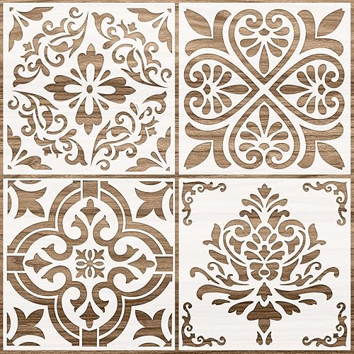 Miniatura 8 de 4 plantillas reutilizables para azulejos de 12.0 x 12.0in, plantillas de dibujo para manualidades, álbumes de recortes, decoración del hogar (estilo