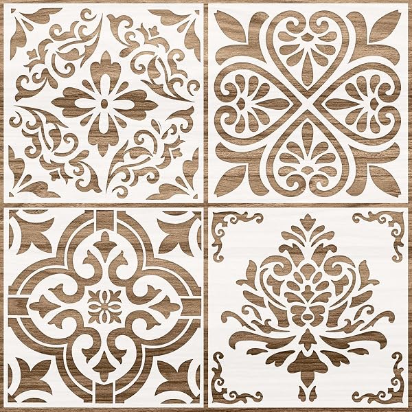 Zonon 4 Pack 12x12 Tile Stencils for Home Decor