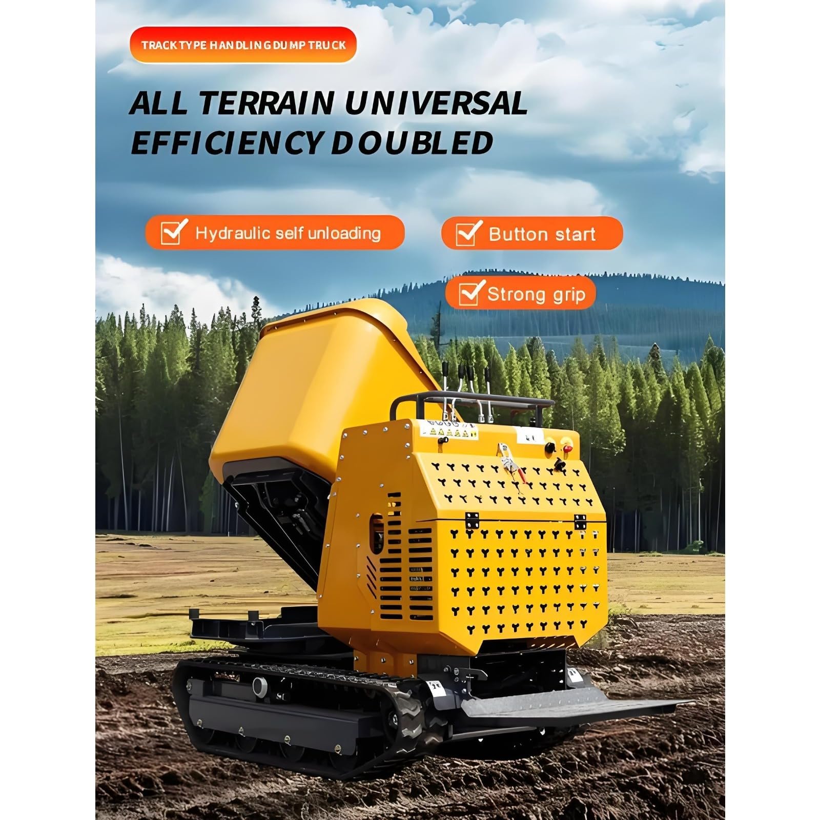 Mini Dumper de oruga con función de descarga hidráulica, portador de orugas compacto para transporte de tierra de arena en paisajismo residencial y proyectos pequeños en lugares de trabajo