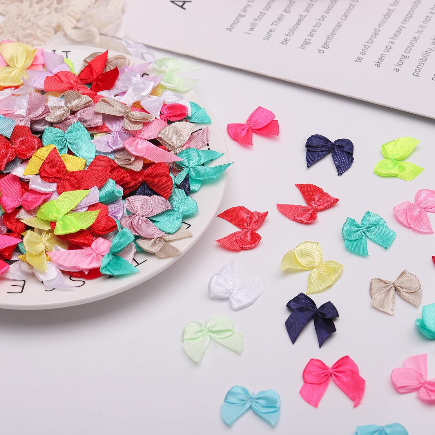 280PCS LYLSDUKPZ 1 * 1 Inch Premade Satin Ribbon Mini Craft Bows, Colorful Small Fabric Bows for Party Deco, Clothes Ornament, Cheer Pins, Wooden Clothes Pins, Gifts, Cake, DIY Embellishments - Image 8