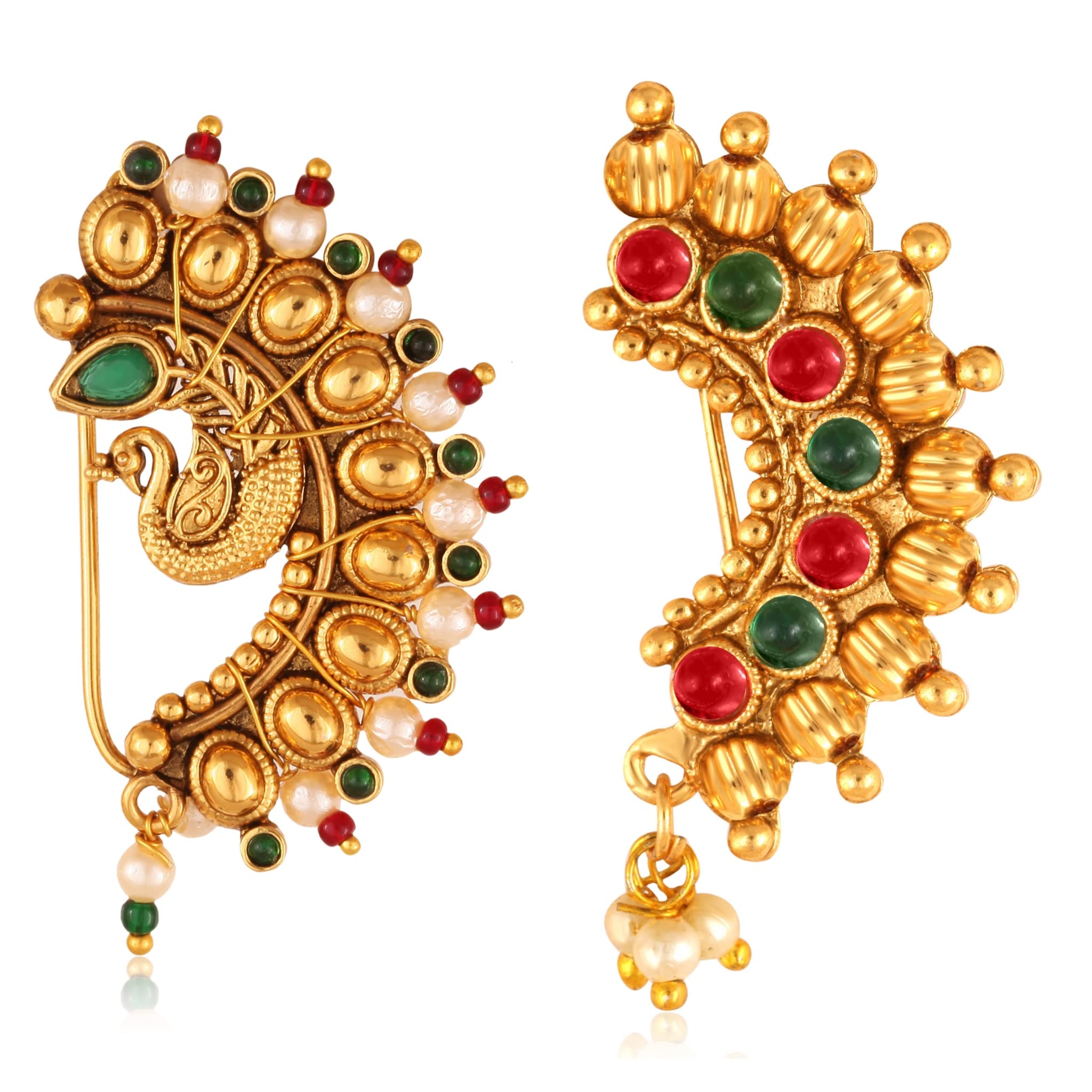 vfj vighnaharta fashion jewellery Vighnaharta Golden Moti Pearls Nath Nathiya nose pin Gold Plated Alloy two Nose Ring valentine day gift valentineday gift for her gift for him gift for women gift for woment[VFJ1107-1113NTH-Press-Multi]-picture-47