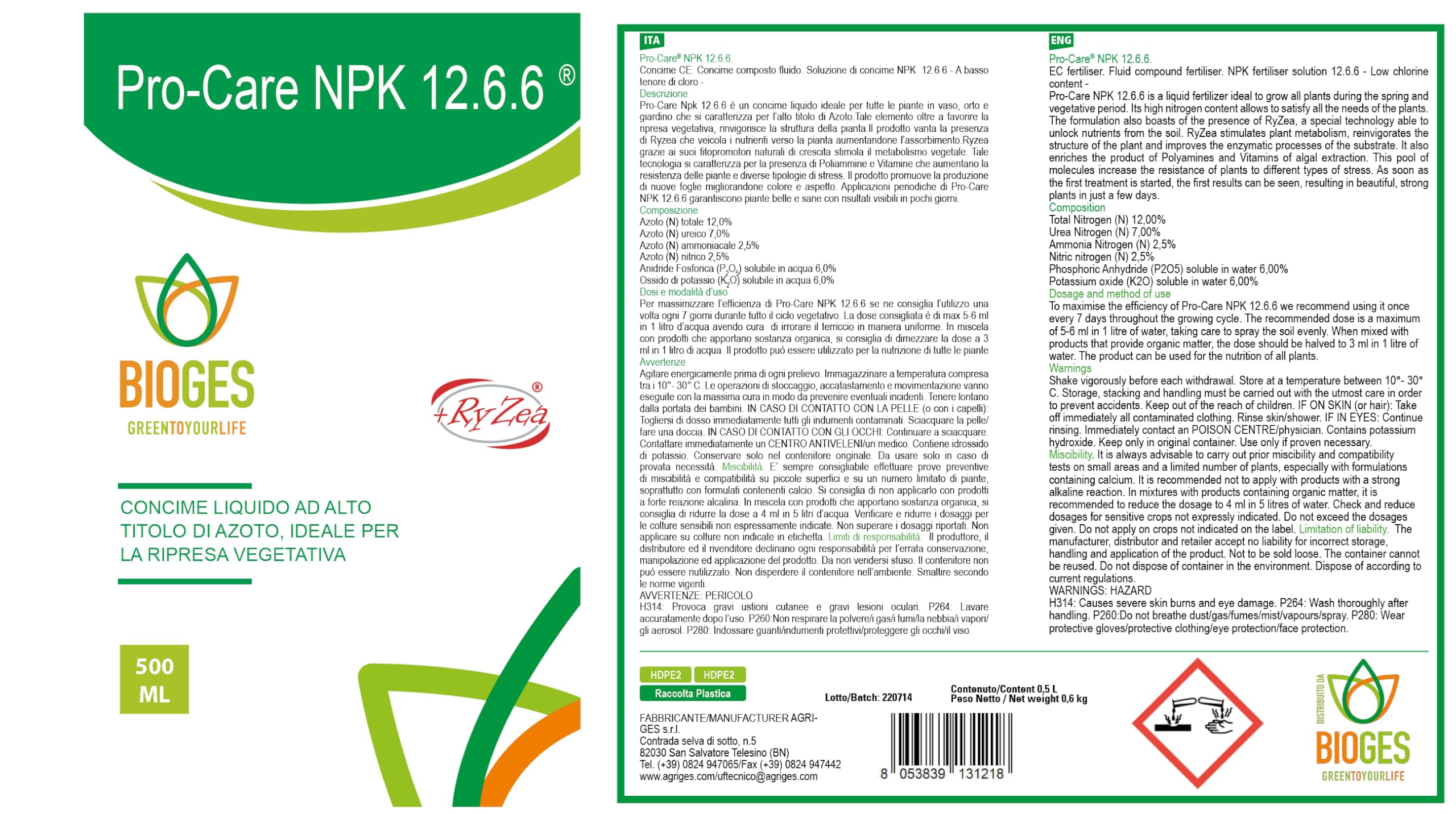 PRO-Care NPK 12.6.6 da 0,5 LT Bonsai Concime Liquido NPK ad Alto Titolo di Azoto, Ideale per la ripresa vegetativa