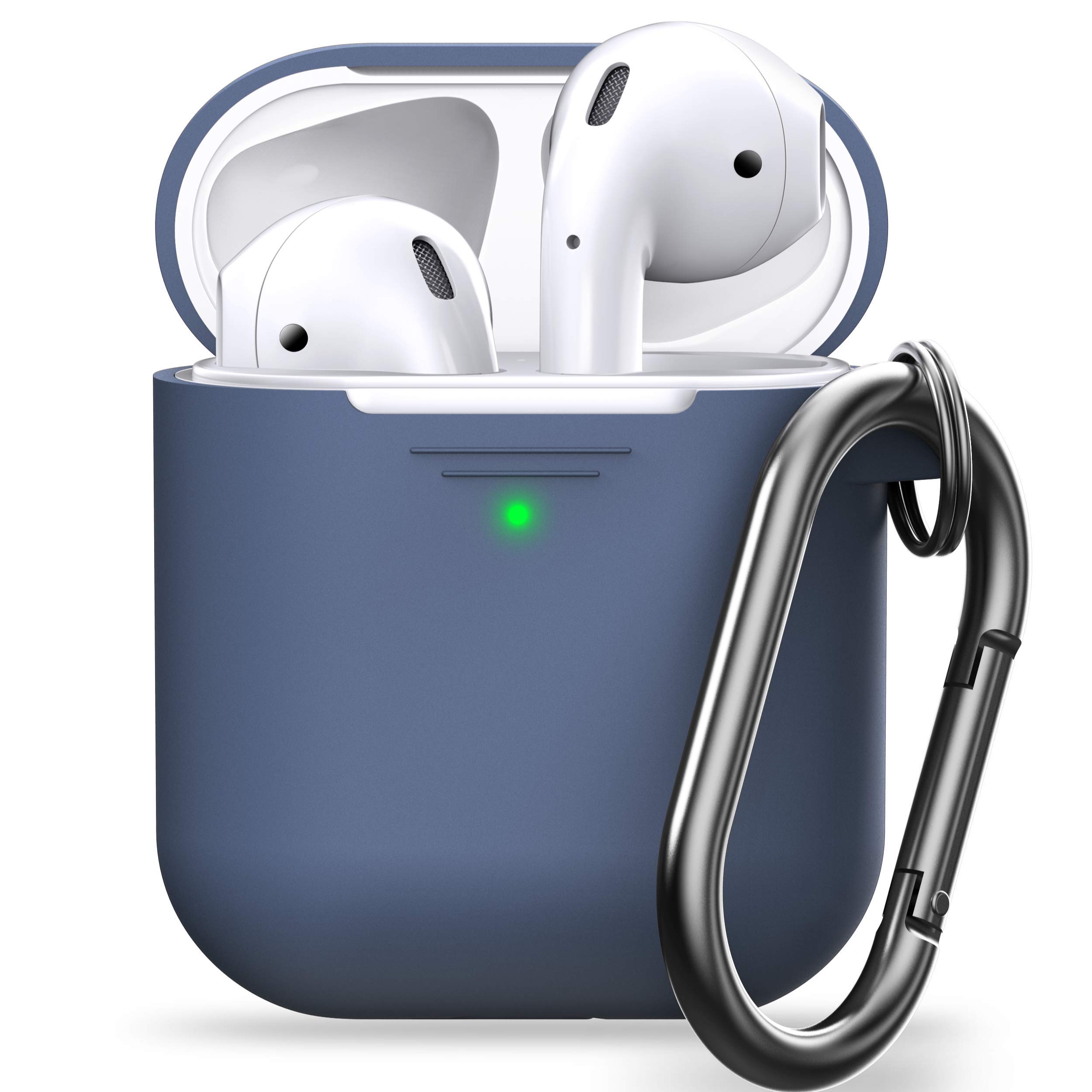 Keybudz Podskinz Airpods 2 Case Front Led Visible Protective Silicone Cover Compatible With Airpods 1 & Airpods 2 With Carabiner Cobalt Blue