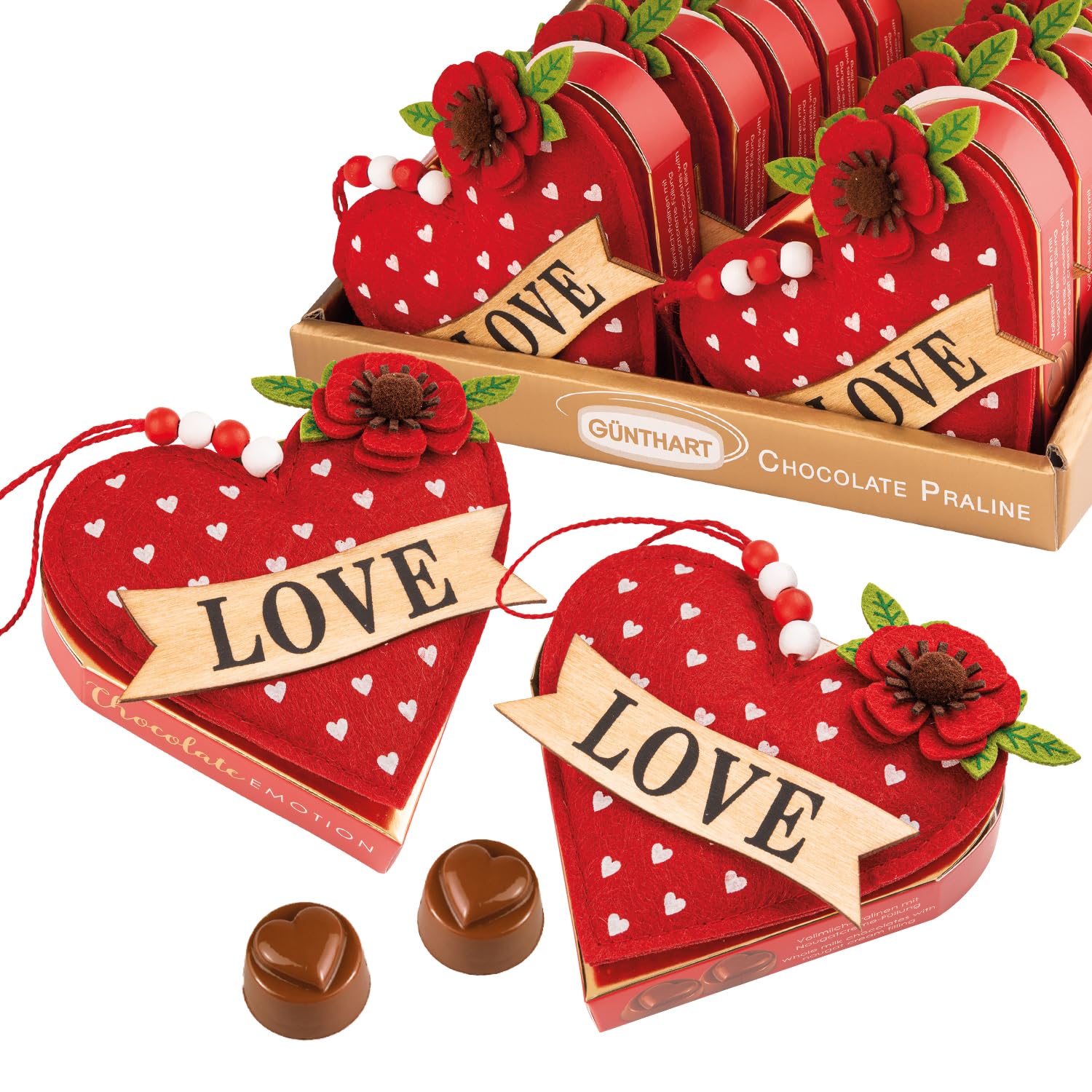 Günthart 24 Stück Pralinenherzen in den Farben gold, weiß und rot als Geschenk oder zum Dekorieren, 10 er Pack, zu Valentinstag, Geburtstag, Muttertag, Jahrestag und Hochzeit (591 g)