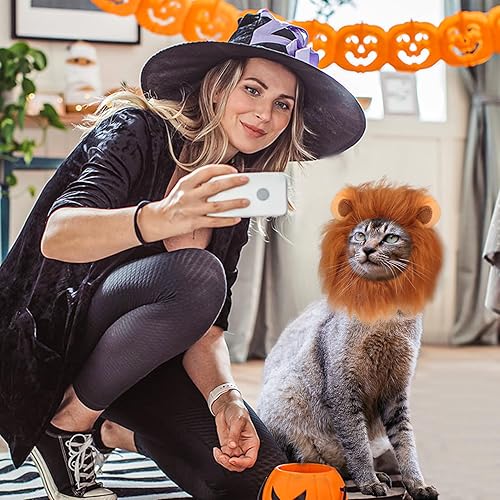 Miniatura 5 de Disfraces de Halloween para gatos, peluca de melena de león para gatos y cachorros, ropa de cosplay ajustable para mascotas, trajes de gatito para