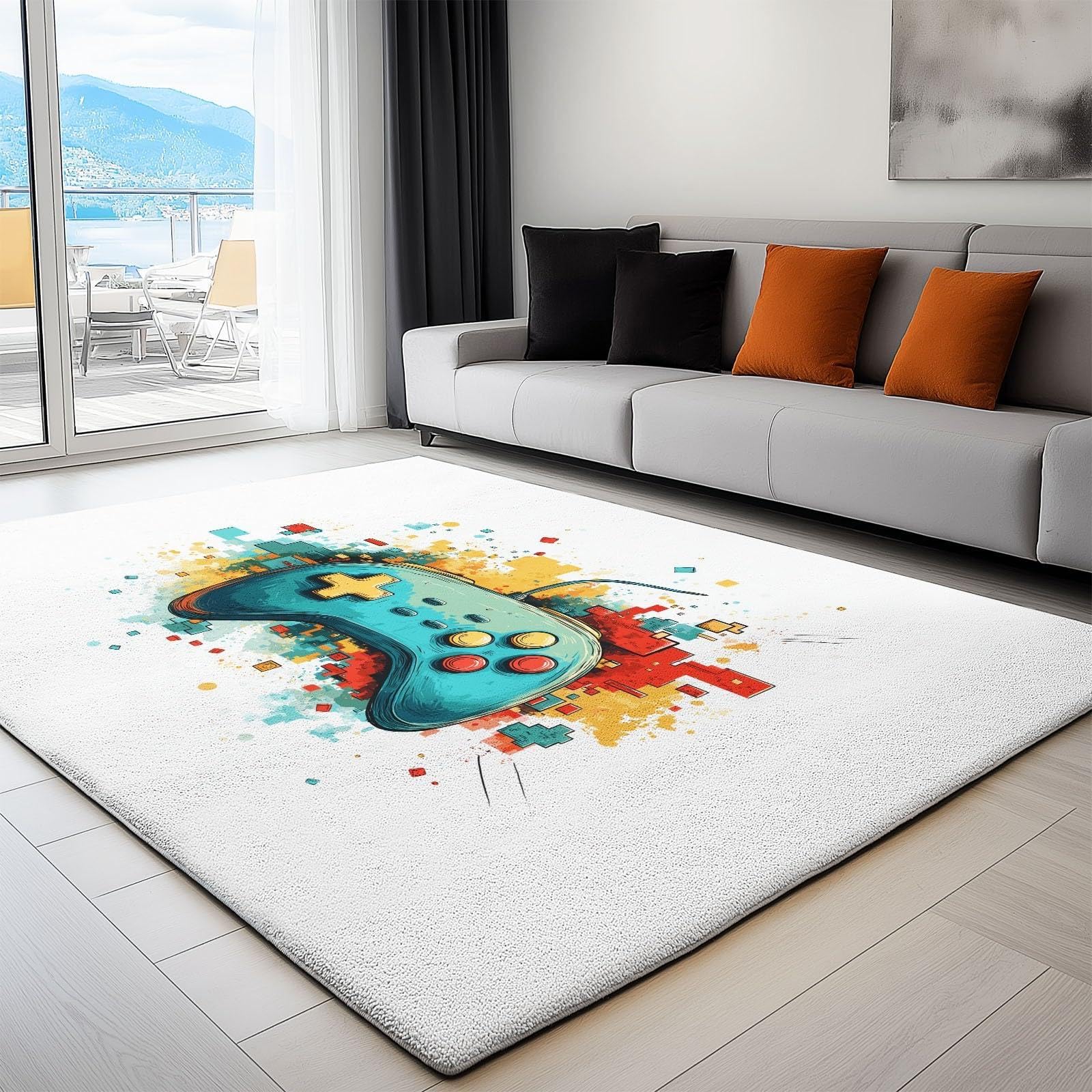 Tapis de sol grande taille antidérapant poil ras doux décoration chambre ado garçon 200x200cm
