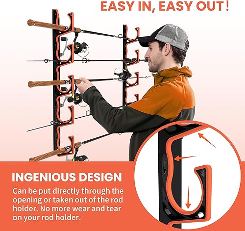 Miniatura 5 de Soporte para Caña de Pescar para Garaje, Soportes H5 para Pared o Techo con Caña de Pescar con Almohadilla Protectora Suave, Organizador