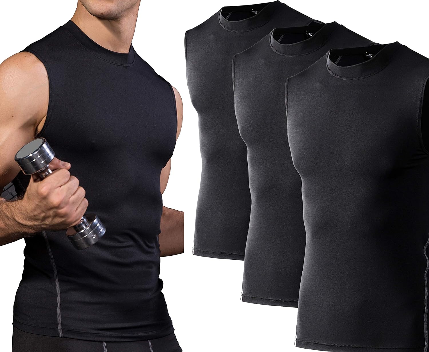 DZRZVD Mens 3 Pack Compression Quick Dry Fit Sleeveless Tank Tops Undershirts Small 3 Packs Black