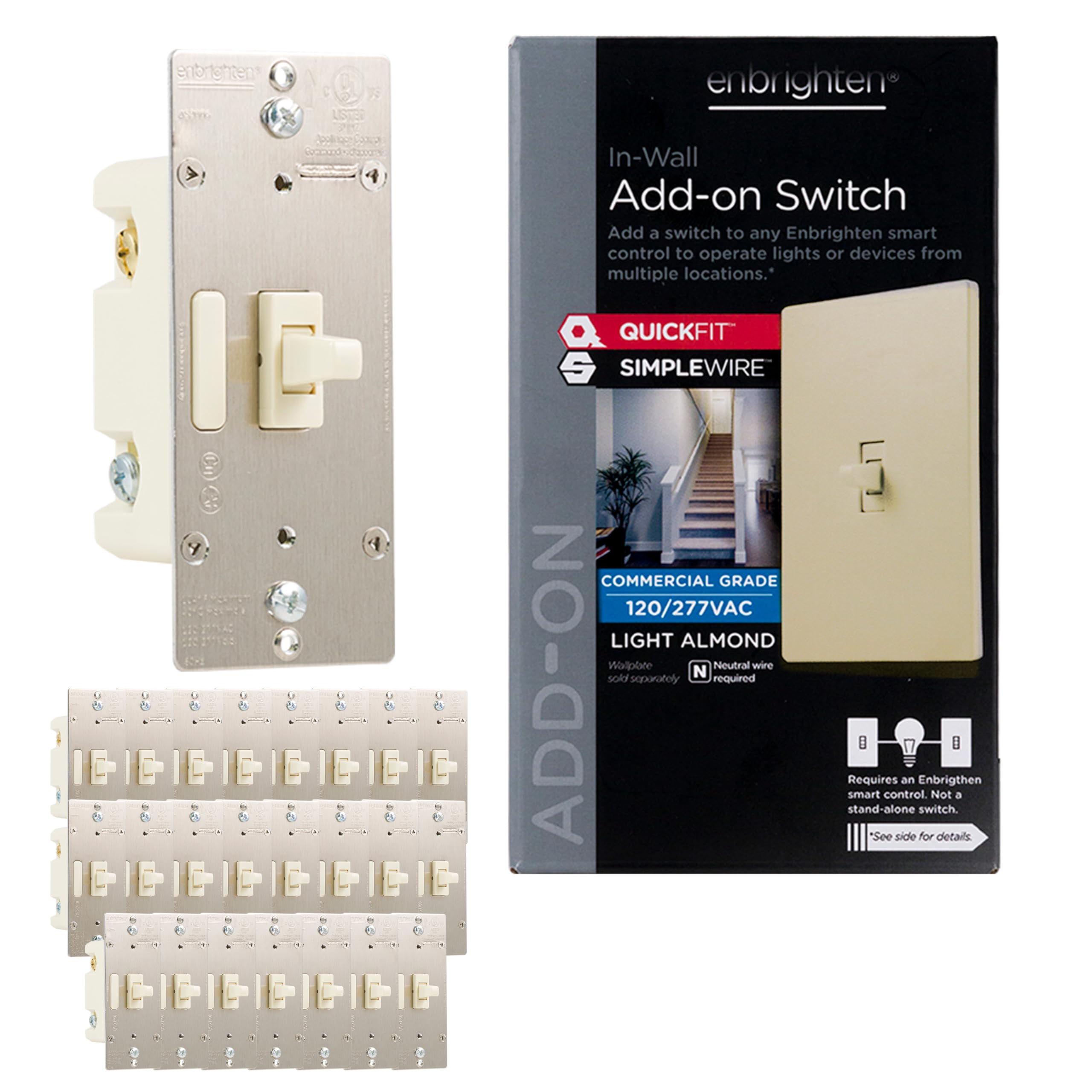 Enbrighten Z-Wave Add-On Switch, Toggle, Light Almond, 24 Pack