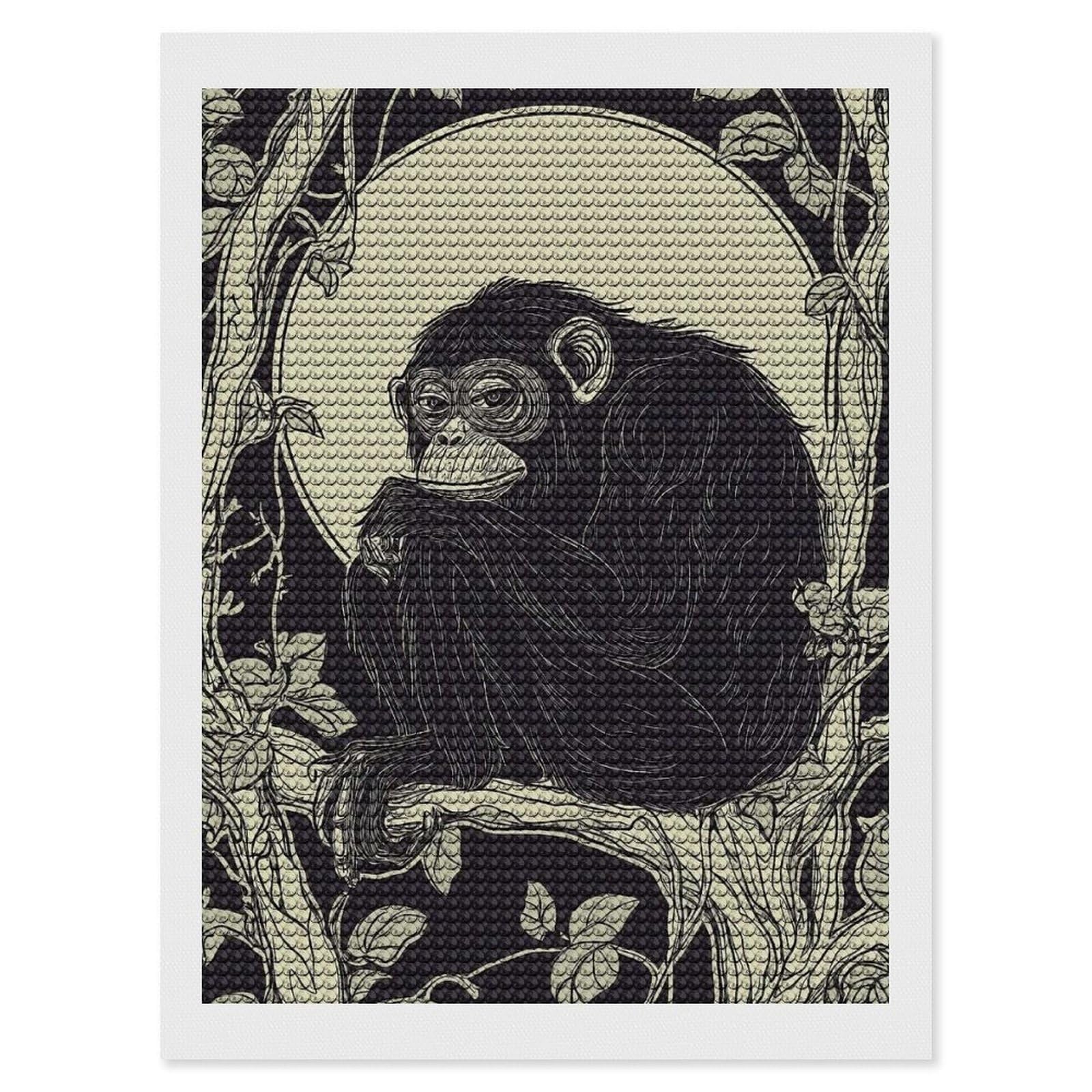 Junmoney Chimpanzee in Moonlight Diamond Painting Canvas Set 12"x16", for Women, Pleasing Wall Art Project, Aesthetic Room Decor, Gift Idea