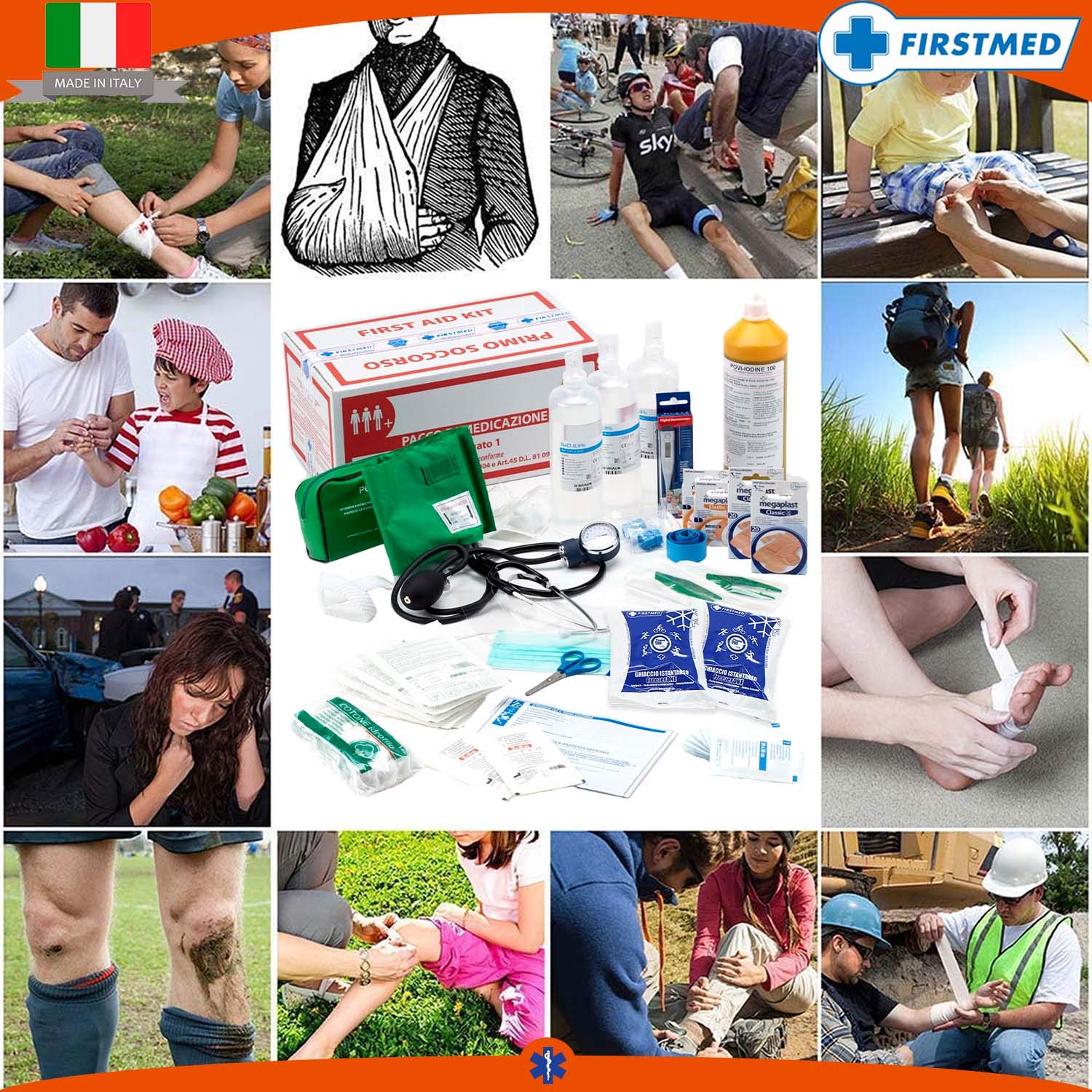 KIT REINTEGRO CASSETTA ARMADIETTO E VALIGETTA MEDICA PRIMO E PRONTO SOCCORSO ALL. 1 CAT. AB CON SFIGMO SI-KITAB