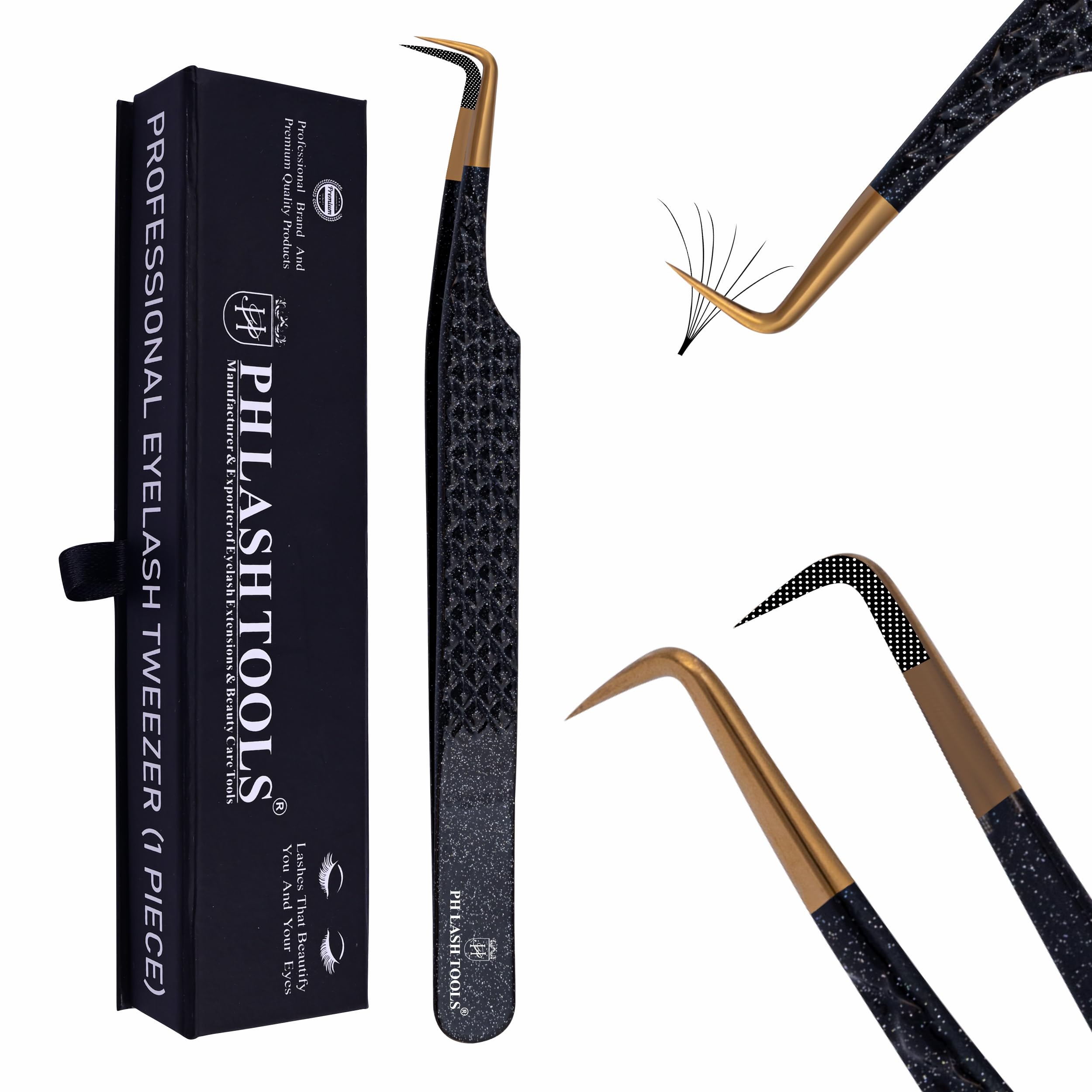 PHLASH Professional Fiber Tip Tweezers for Lash Extensions. Craft Perfect Lashes Fans with Strong Grip Needle Straight Isolation Tweezer. Anti-Slip & Easy on Hands Nano Tip Lash Tweezers