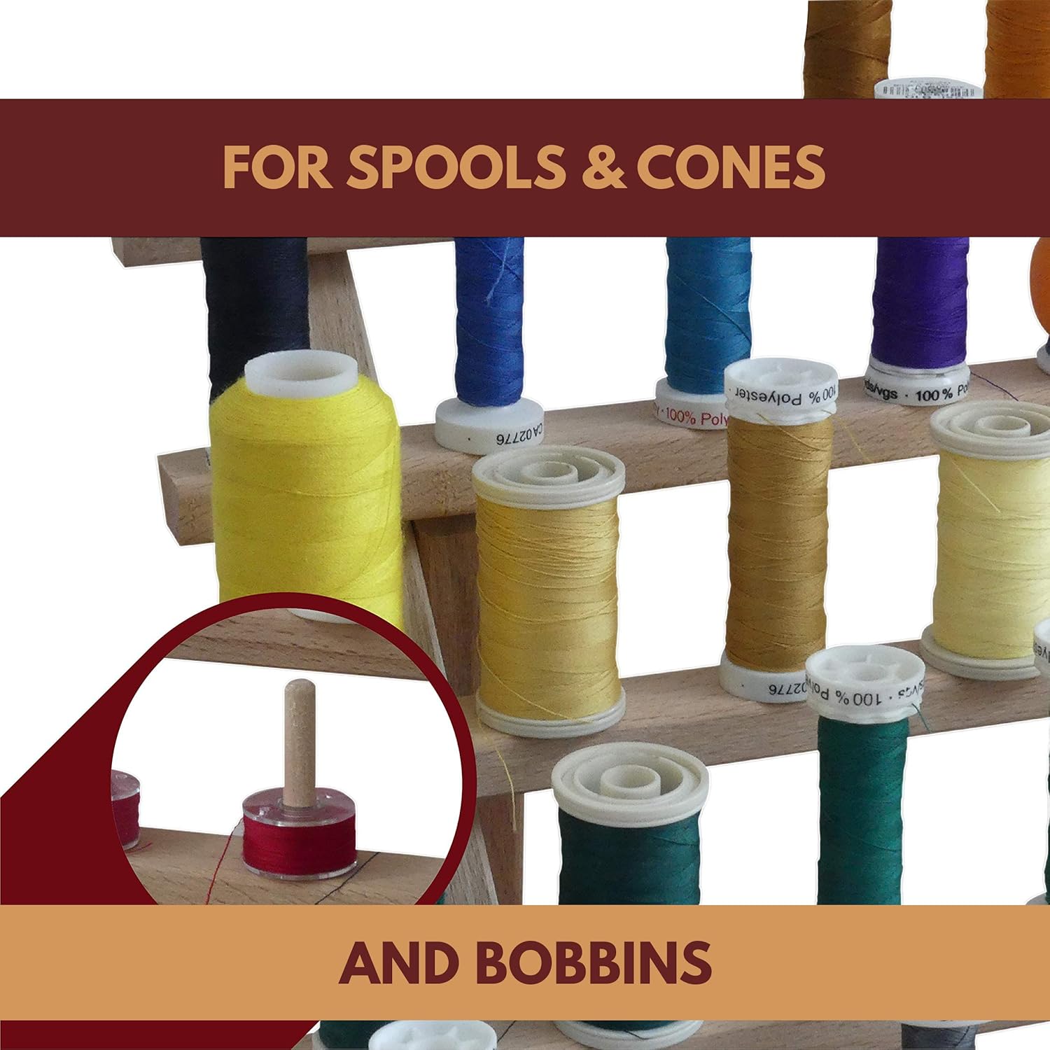 Madam Sew 60-Spool Sewing Thread Rack for Spools of Thread – Free Standing or Wall Mount Embroidery Thread Holder with Attached Eyelets for Sewing Thread Organizer and Storage