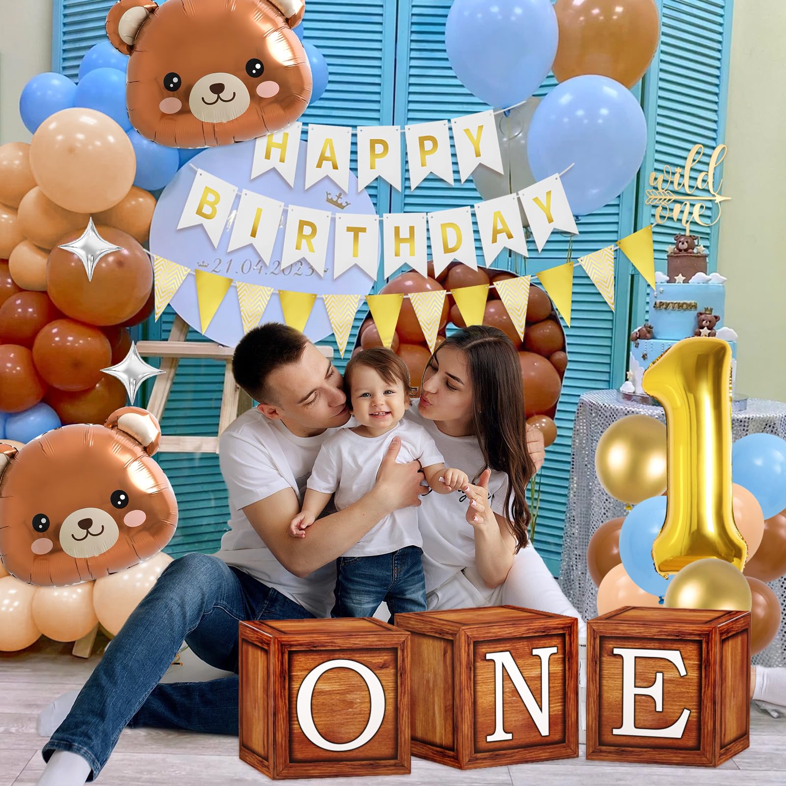 Snapklik.com : Teddy Bear 1st First Birthday Decorations For Boy, Wood ...