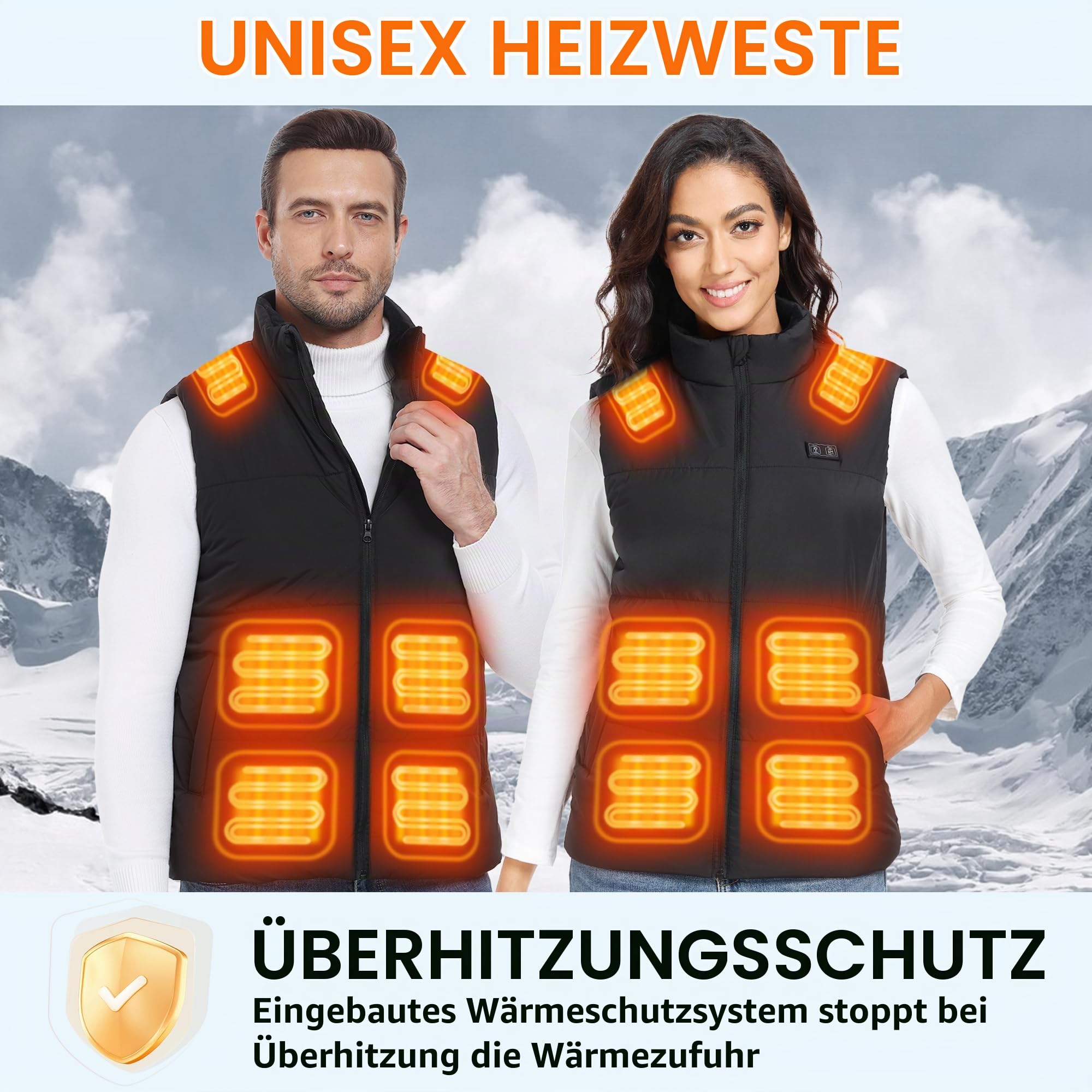 7,4V Beheizbare Weste für Herren und damen mit 20000mAh Akku, bis zu 12 Stunden schnelles Aufheizen, Heizgilet mit 15 Heizbereichen – Ideal für Radfahren, Camping und Arbeiten im Winter
