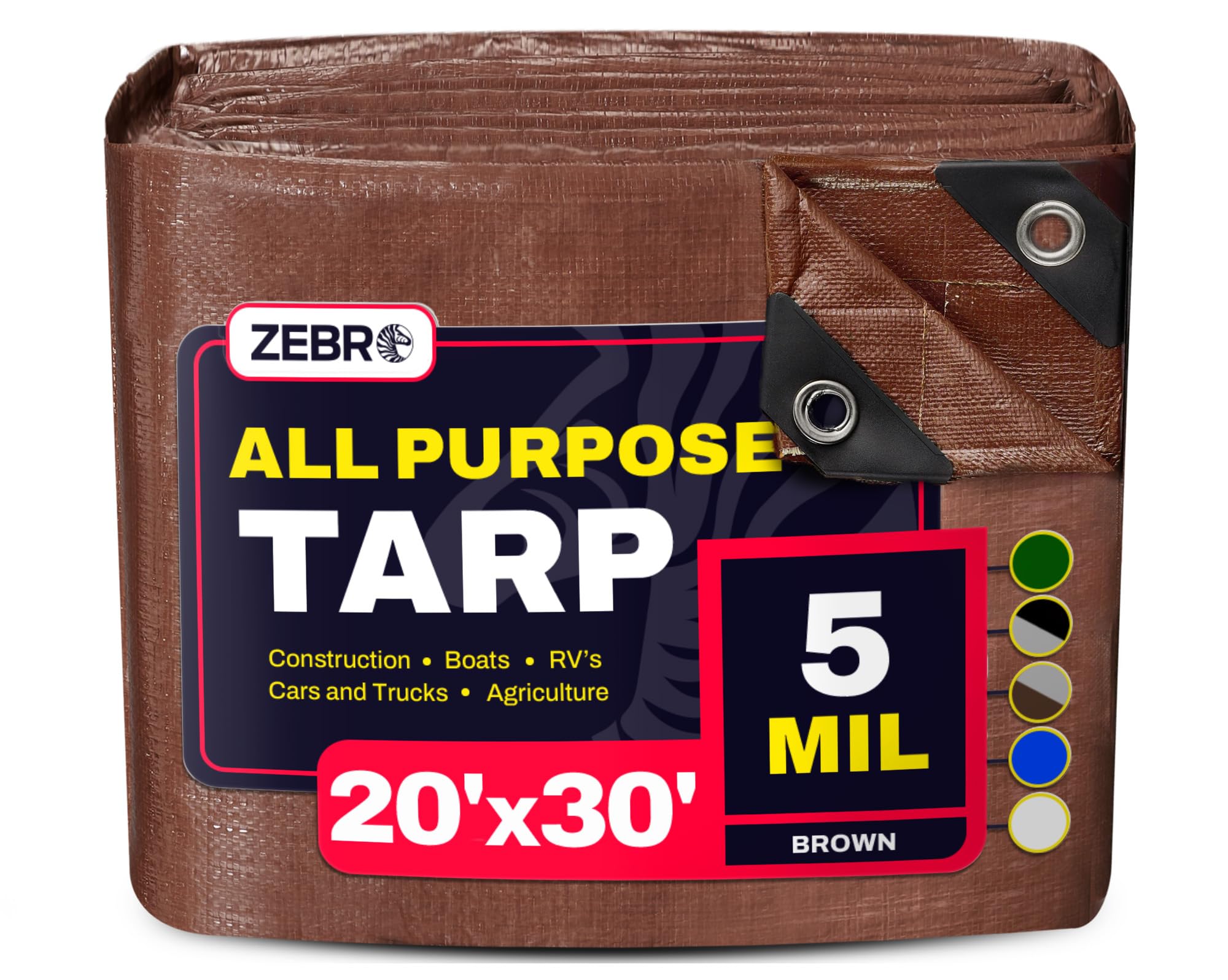 20' x 30' Brown Tarp with Grommets Reinforced - 5 Mil Thick - Durable UV Resistant Plastic Tarps Waterproof - Large Tarpaulin Cover for Outdoor