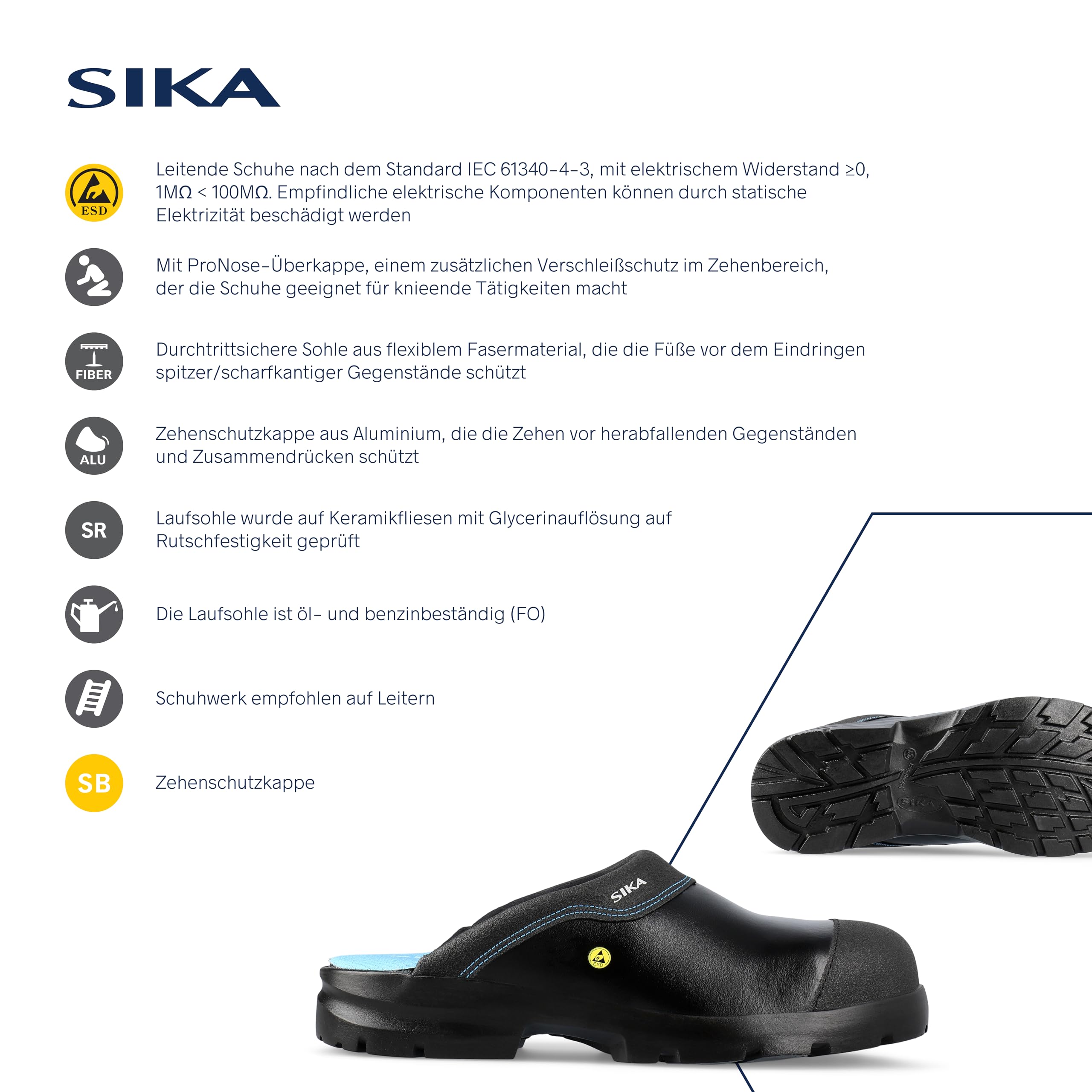 SIKA Unisex Flex Offene Clogs, rutschfeste PU-Laufsohle, Leichter Arbeitsclog, Permair-Leder, weich gepolsterte Innensohle Clog für Landwirtschaft, Bauwesen, Lebensmittelindustrie und Lagerhaltung