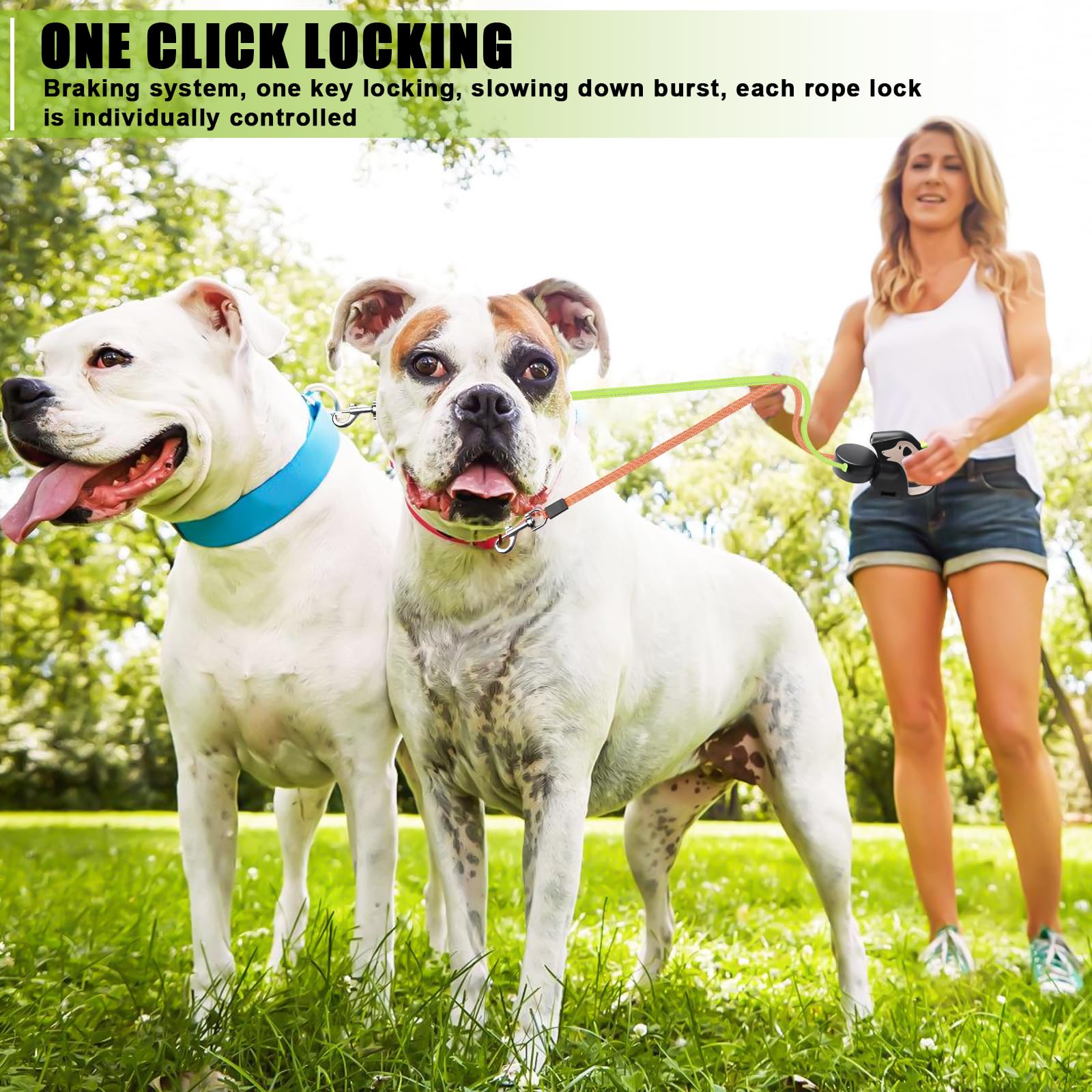 Laisses Doubles Rétractables Automatiques pour Chiens, 3M Laisses Doubles Rétractables avec Lumières LED, Double Laisse Rétractable pour 2 Chiens pour Petite Et Moyenne Taille(Brun)