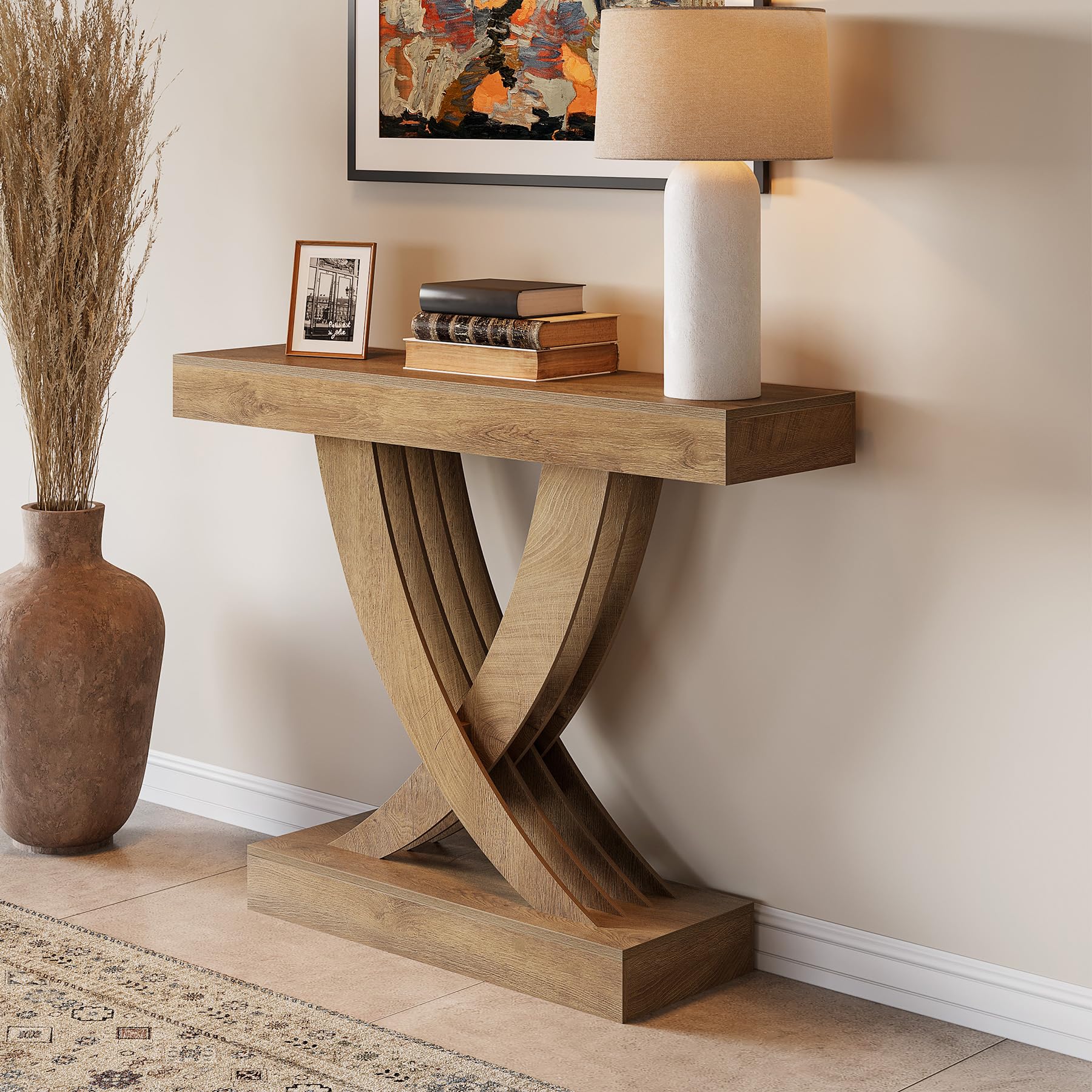 Tribesigns Tavolo da consolle sottile, 110 x 30 x 85 cm, Table d’appoint étroite avec base en forme de X, Style industriel et campagne, Table de salon pour entrée et couloir