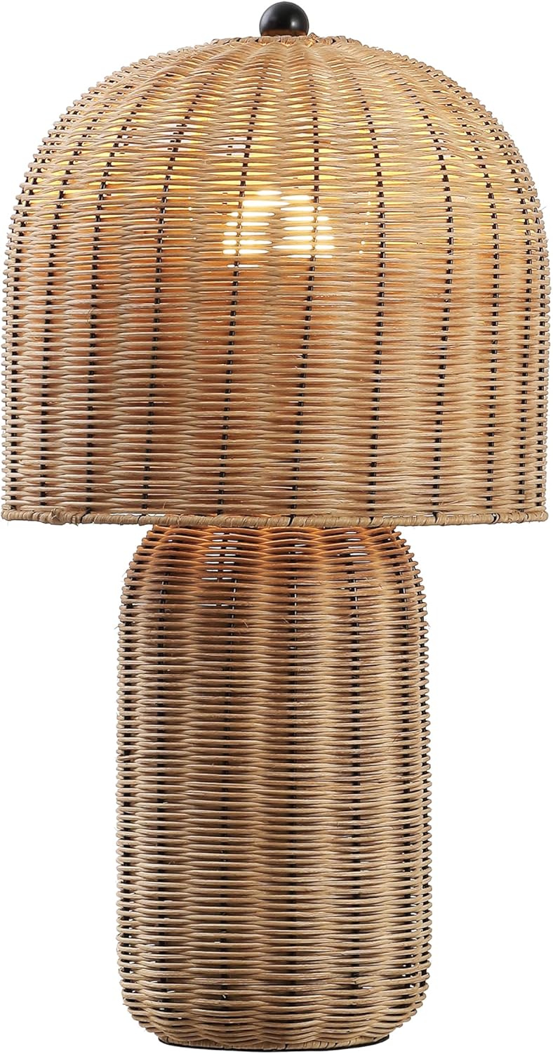 JONATHAN Y 22.5" Natural Brown Modern Coastal Woven Rattan Arched Table Lamp, Scandinavian Minimalist Bedside Lamp for Living Room, Bedroom, LED Bulb Included JYL5702A