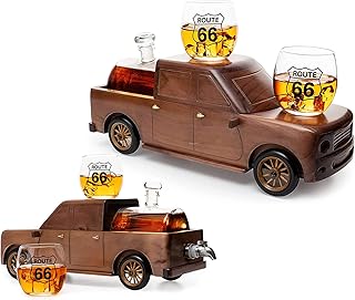 Pickup Truck Wine & Whiskey Decanter Set 500 ml & Two 12 Oz Route 66 Glasses - Gifts for Him, Dad Driver Trucker Gifts, Truck, Whiskey Gifts for Men, Personalized Gifts for Men
