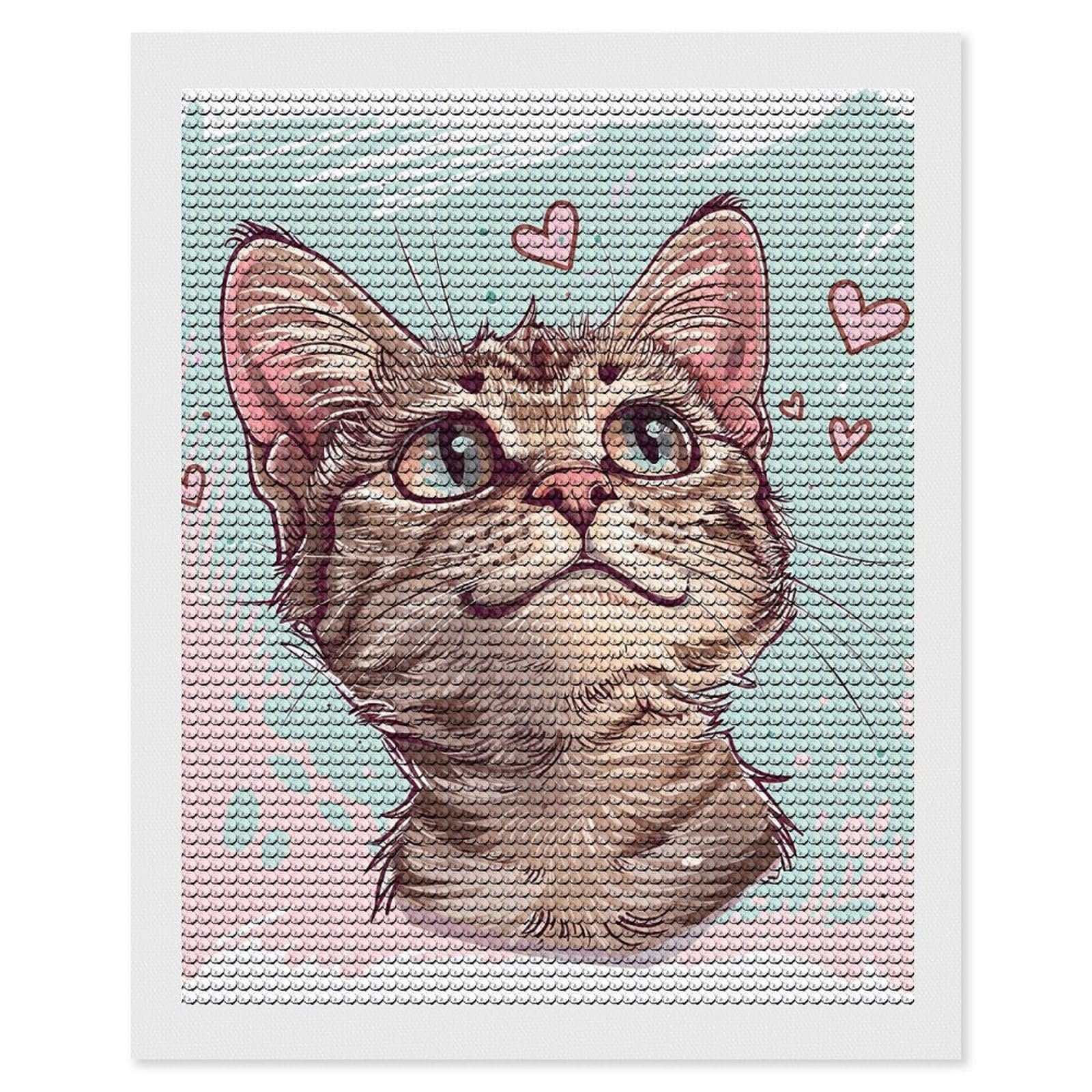 DWVTSLH Heart Shaped Cat Diamond Painting Kits for Adults, Personalized Diamond Photo Art Full Drill, DIY 5D Diamond Art Painting Kits for Beginners, Home Wall Decor 16"x20"