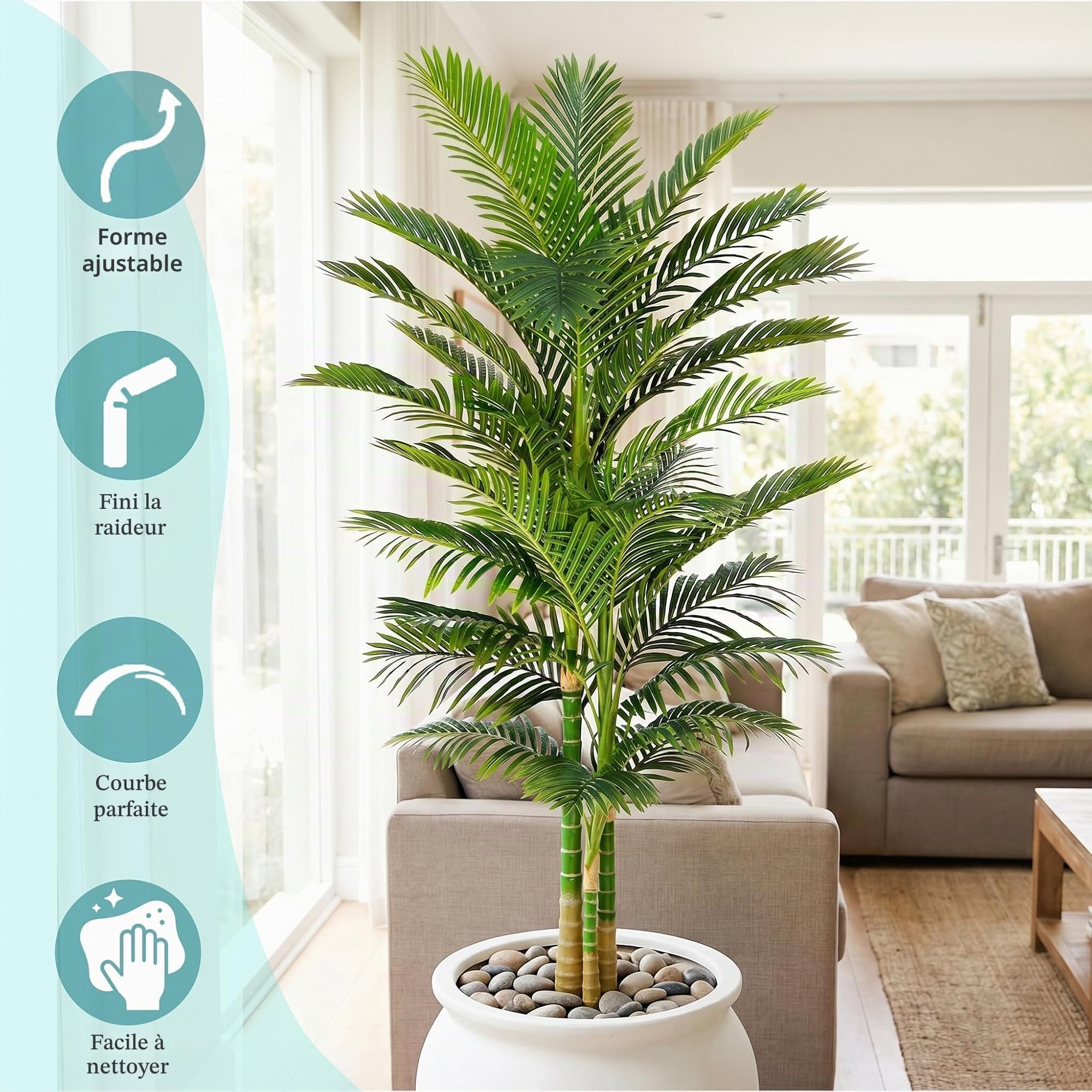 180cm Plantes Palmier Artificielles Interieur - Fausse Areca Plante en Noir Pot, Grande Arbre Artificielle, Fake Verte Plant pour Décoration d'Intérieur de Bureau ou Salon ou Maison