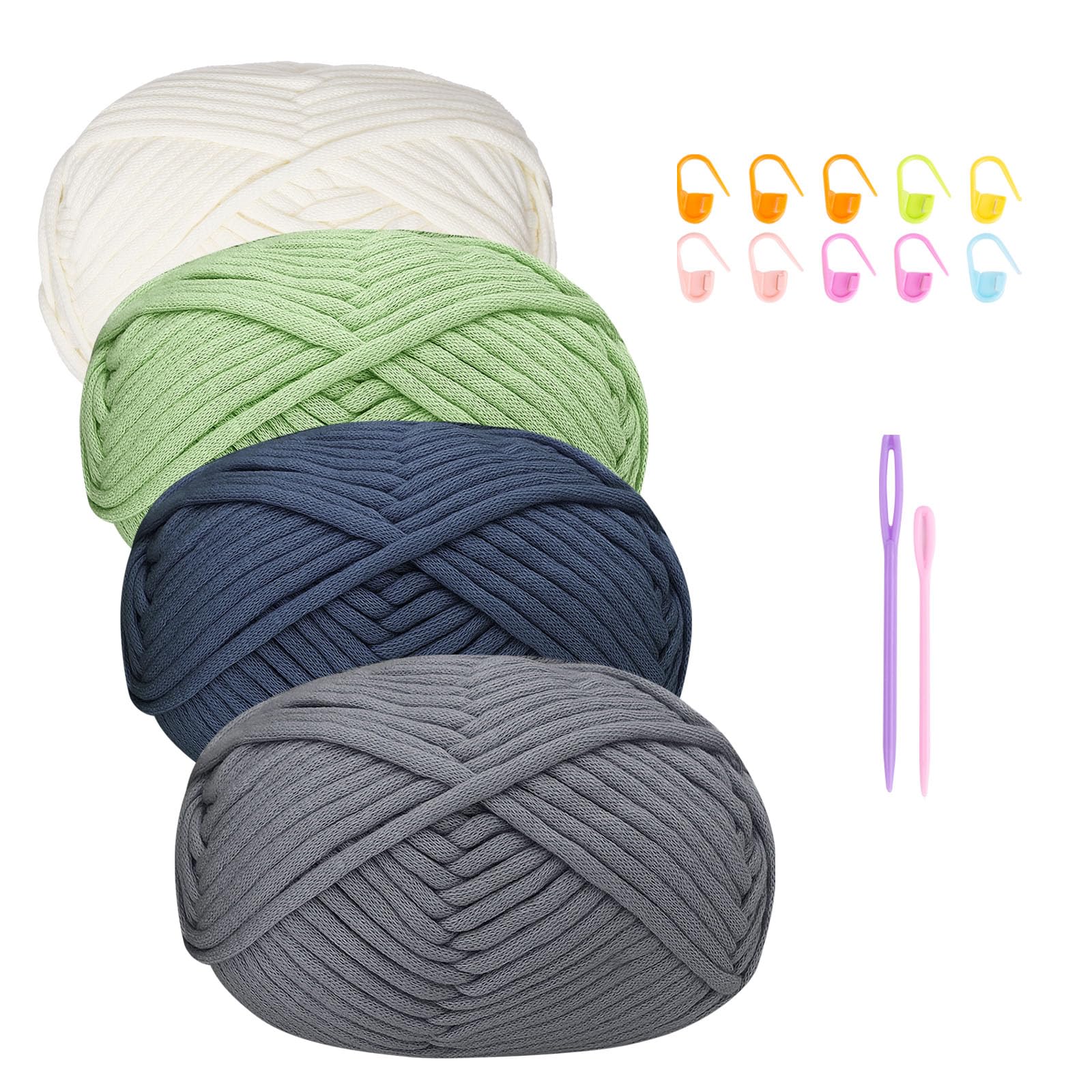 Chunky Cotton Wool Yarn for Crochet Beginners - 4x50g Amigurumi Yarn with Accessories, Easy Crochet Starter Kit Grey Sage Green