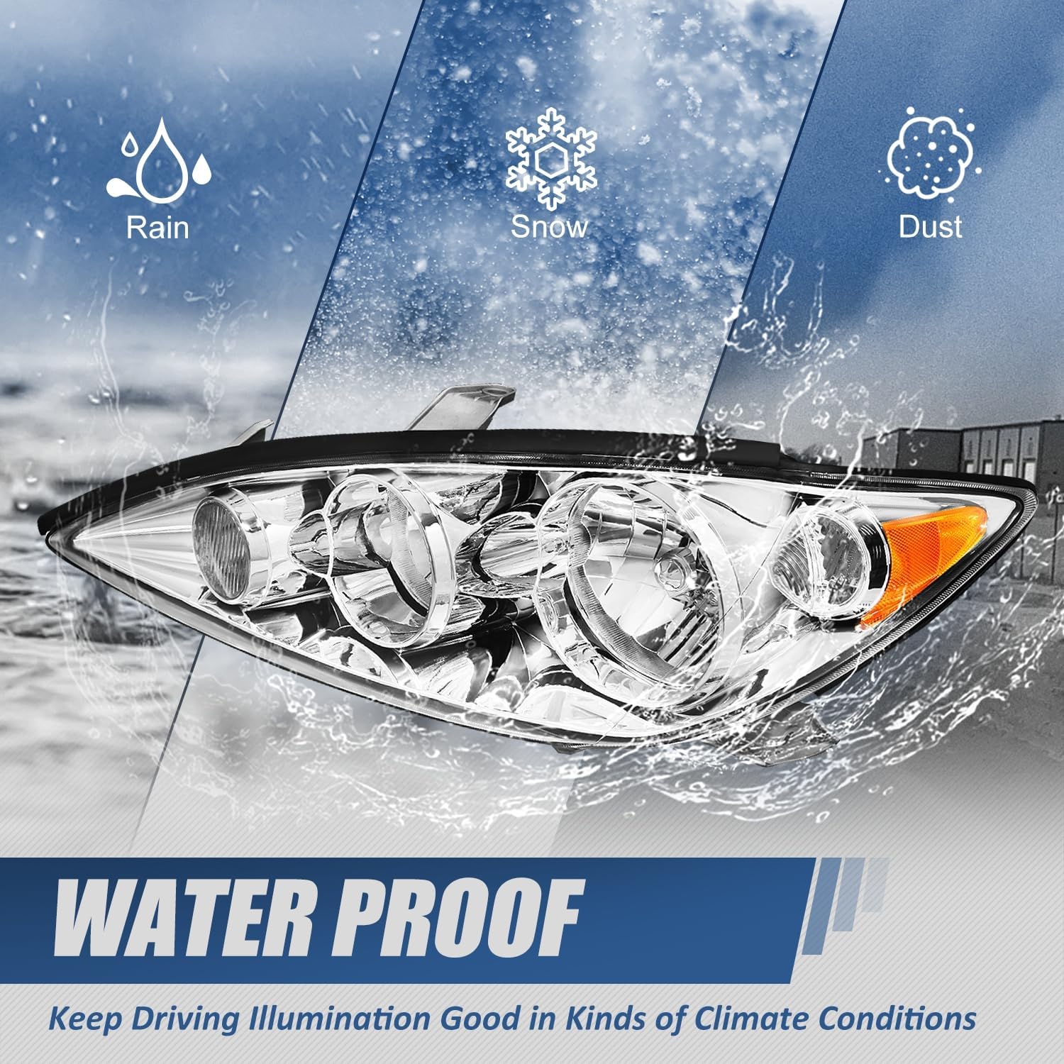 Auto Dynasty Headlights Assembly Compatible with Toyota Camry XV30 2005 2006, Driver and Passenger Side, Chrome Housing Amber Corner