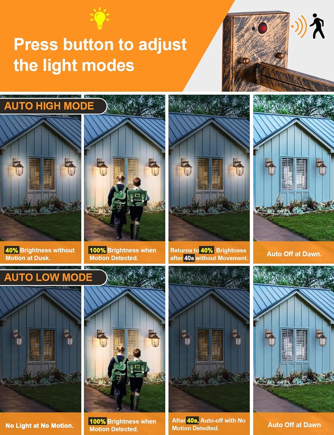 Motion Sensor Outdoor Wall Light Nautical Outside Wall Sconce Dusk to Dawn Exterior Light Fixtures Wall Mount Retro Motion Activated Outdoor Porch Wall Lantern with Oil Rubbed Bronze IP65