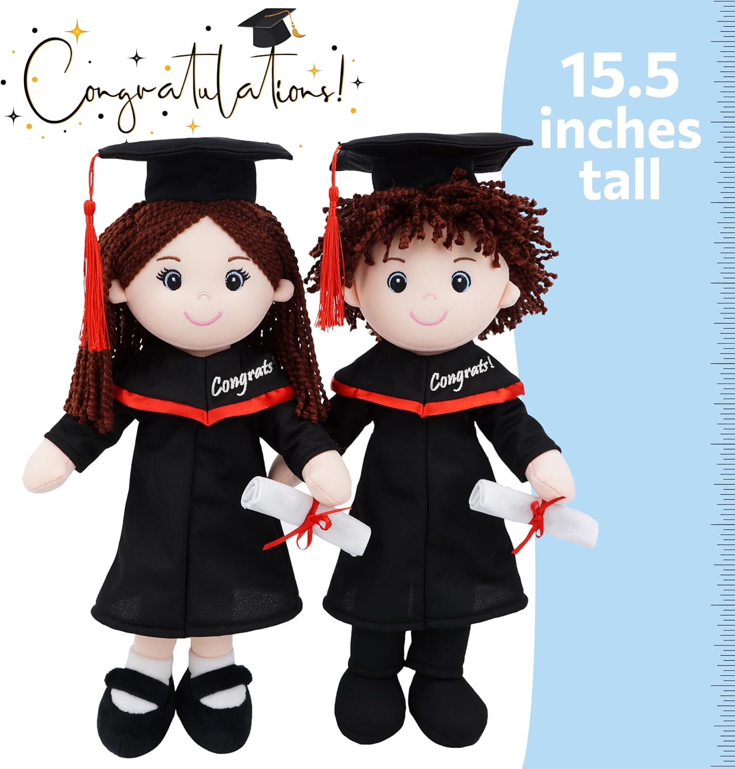 June Garden Snuggle Cuties 15" Graduation Gifts - Soft Plush Dolls with Cap and Gown - Gifts for Preschool and Kindergarten Graduation Day - Girl M