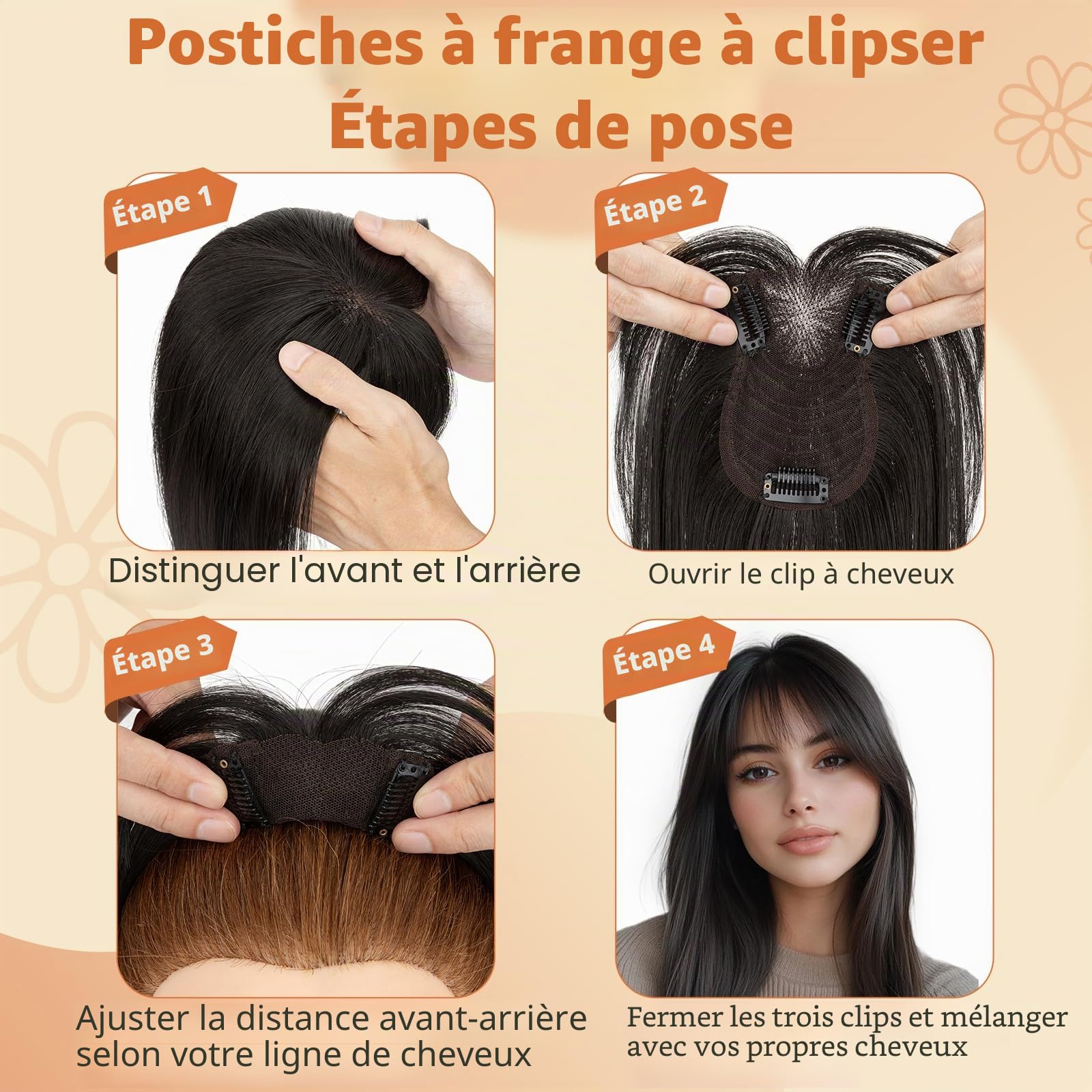 S-noilite Cheveux Topper avec Frange, 35g Sans Frange Cheveux Naturels Topper, Clip in Chevelure Humains pour Femmes, 3 Clips Invisible Chevelure Humains avec Base en Dentelle, 30CM Noir Naturel #1B