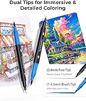 Vista 2 de JusArt Marcadores para libros de colorear para adultos, sin sangrado, 80 marcadores de colores con doble punta, bolígrafos finos y de pincel