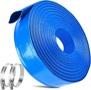 2 in x 110 ft Pool Backwash Hose Heavy Duty Drain Discharge Double PVC Layflat Hose with Clamps, Weatherproof, Burst Resistant