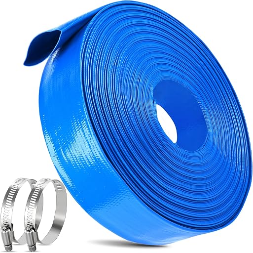 2 IN x 110FT Pool Backwash Hose Heavy Duty Drain Discharge Double PVC Layflat Hose with 2 Clamps, Weatherproof Burst Resistant for Water Transfer, Sump Pump, Pool Filter, Pool Drain (33.6M, Blue)