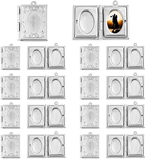 Framendino, 10 Pack Silver Rectangle Photo Frame Charms Stainless Steel Locket Memory Pendants for DIY Necklace Jewelry Making