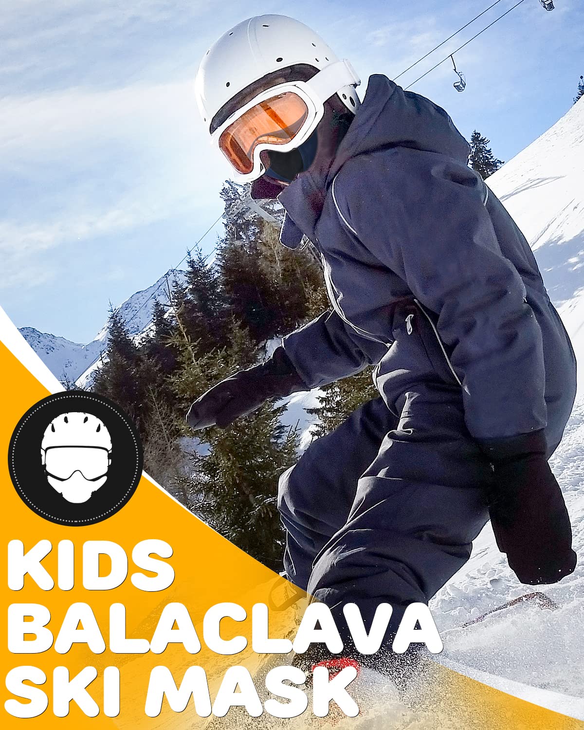 Pasamontañas con forro de casco para niños, máscara de esquí con capucha para niños y niñas, máscara facial de invierno para clima frío