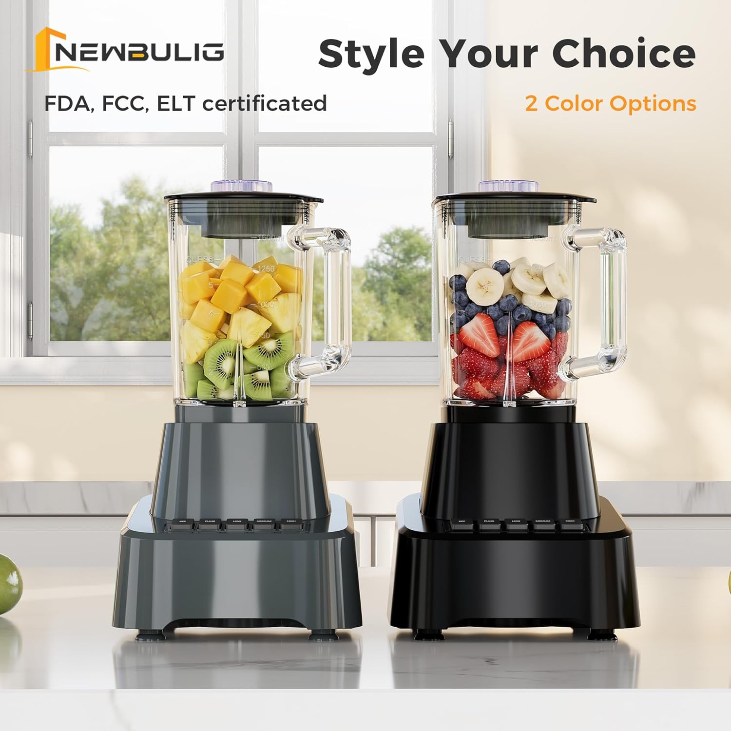 NEWBULIG Professional Blender for Smoothies, Full-Size Kitchen Blender with 850 Peak Watts & 54oz Large Glass Pitcher, 4 Speeds with Pulse for Ice Crushing Frozen Fruits, Dishwasher Safe, Black