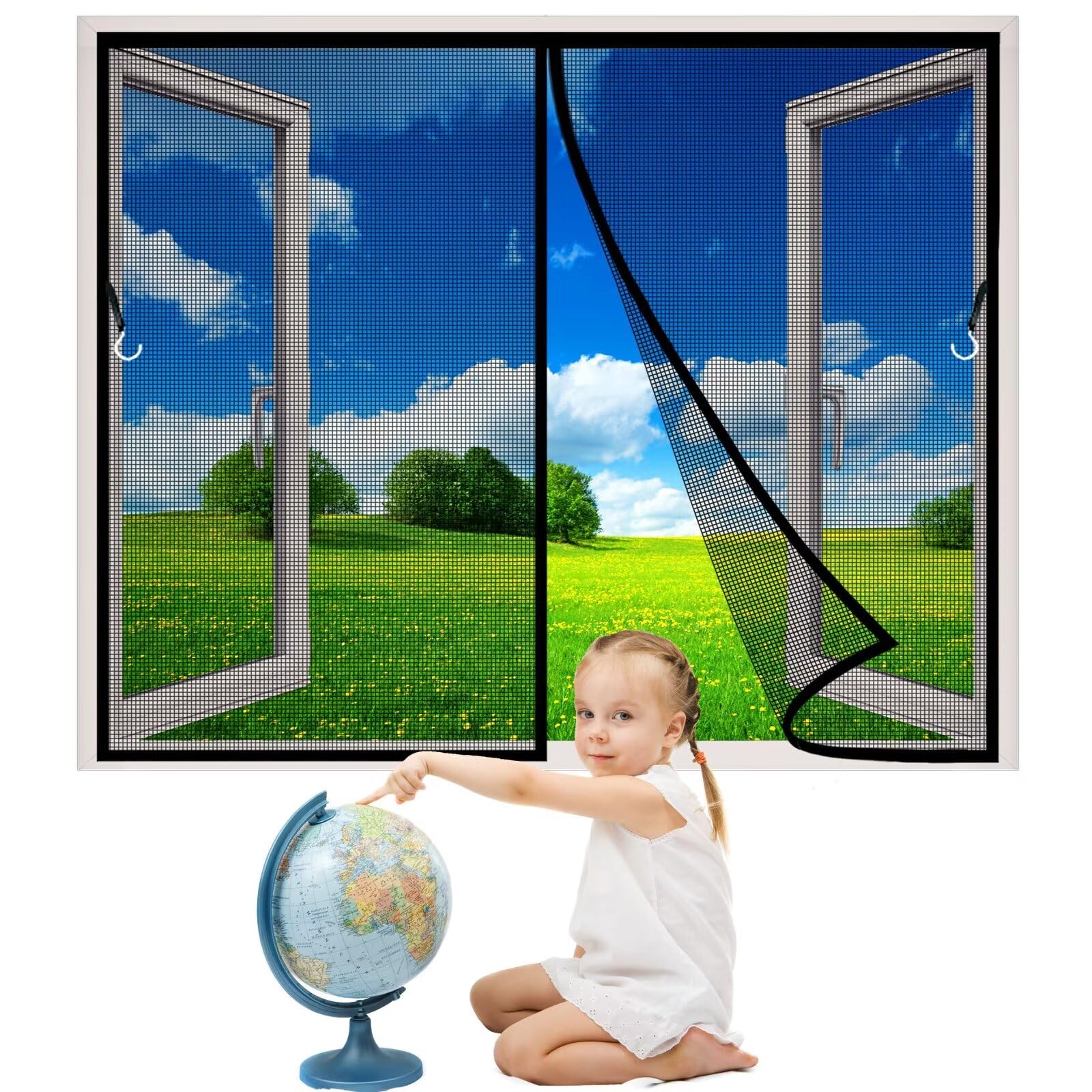 Moustiquaire fenêtre rideau 205x135cm noir avec fermeture automatique