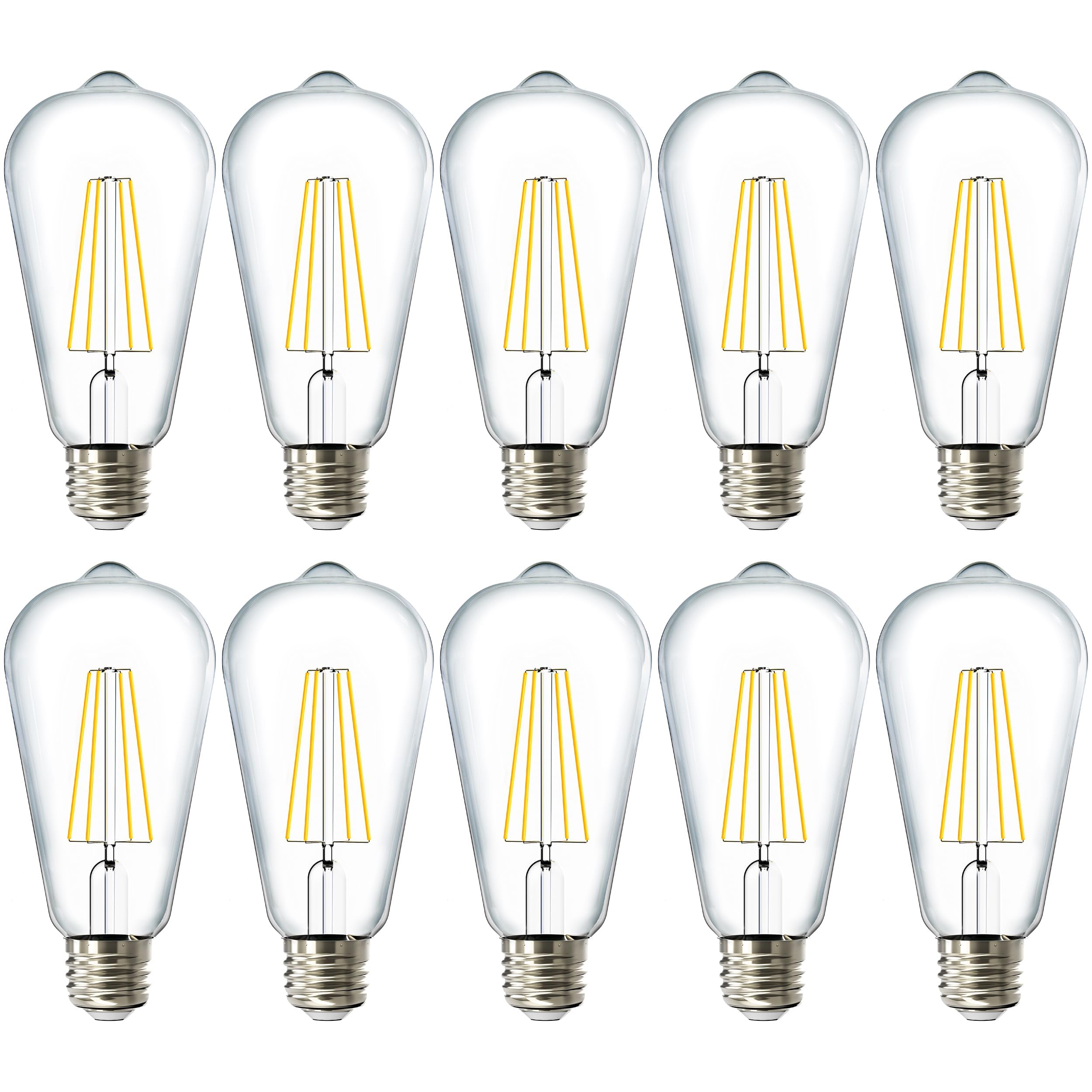 Sunco 10 Pack Edison Bulbs LED ST64 Clear Vintage Filament Waterproof Bulb 800 LM 8 5W 60W Equivalent