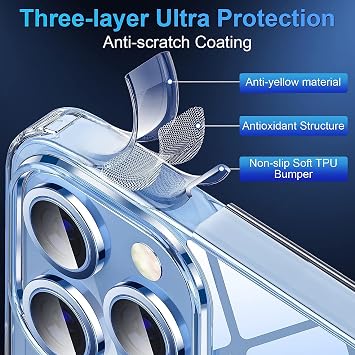 URUCHI Apple iPhone 13 Pro Max için MagSafe ile Uyumlu Kılıf, Manyetik Şeffaf Kılıf, Sararma Karşıtı Koruyucu, Darbeye Dayanıklı Şeffaf Kristal Kapak
